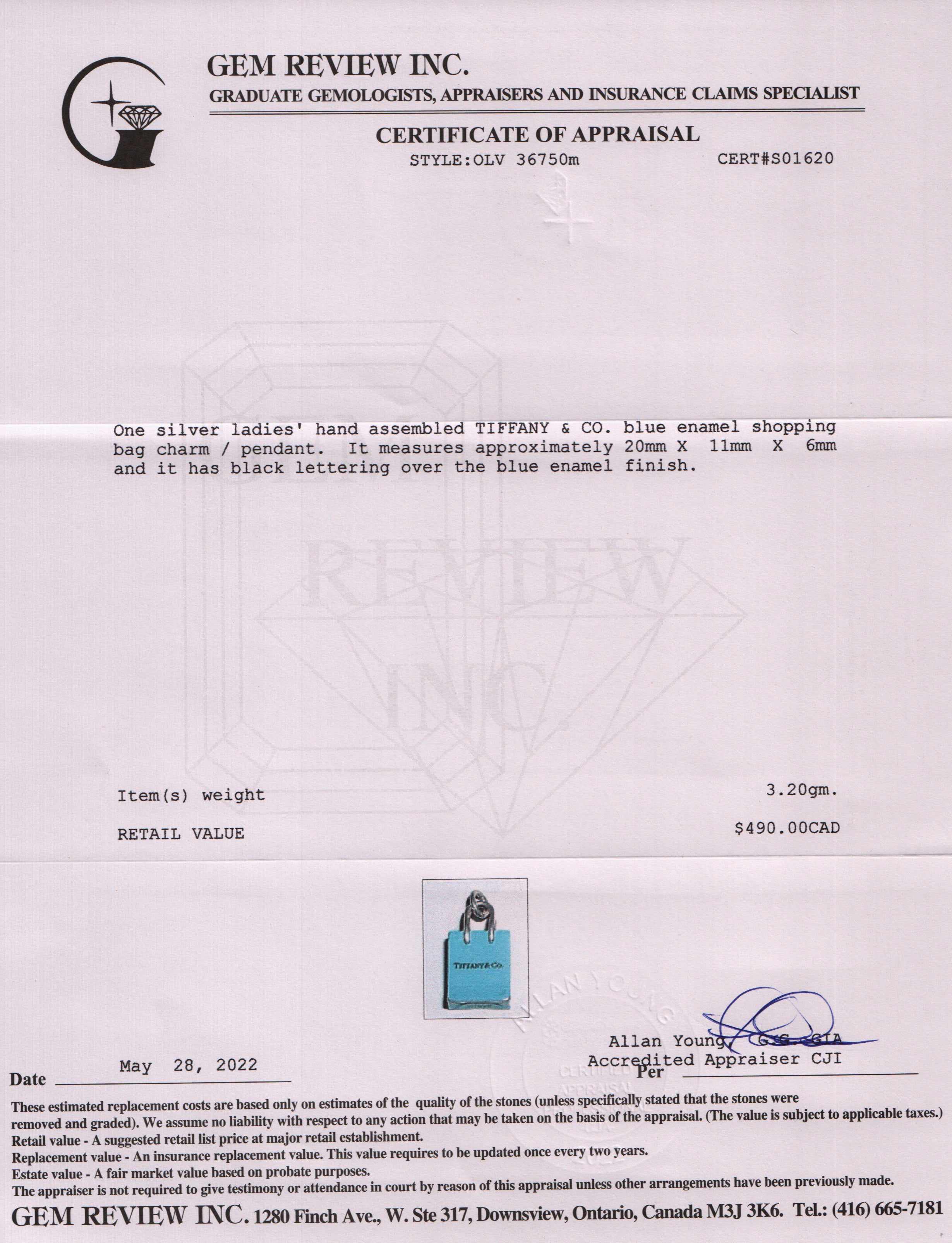 Tiffany & Co. Blue Enamel Shopping Bag Charm