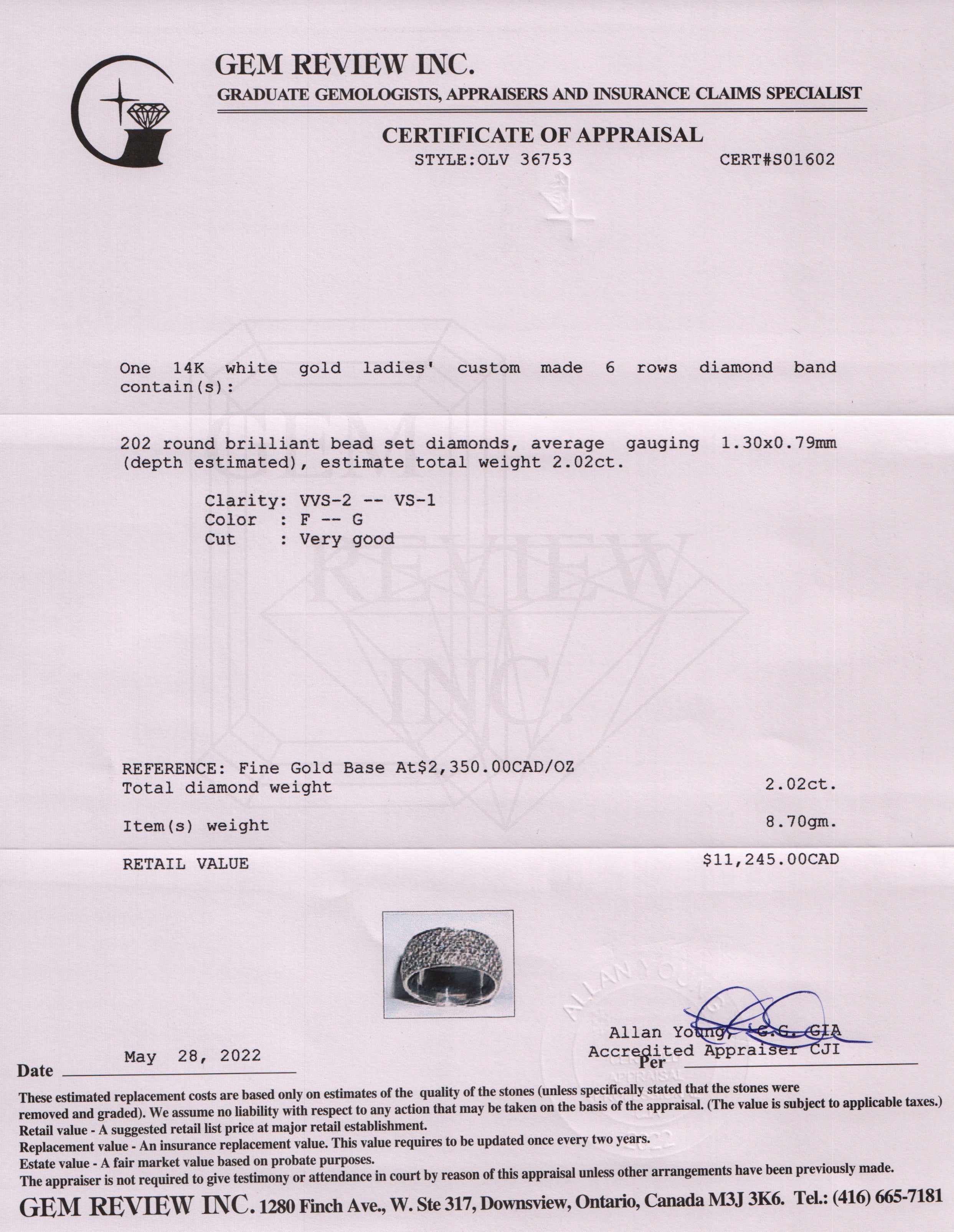 14k White Gold Six-Row Diamond Band Ring