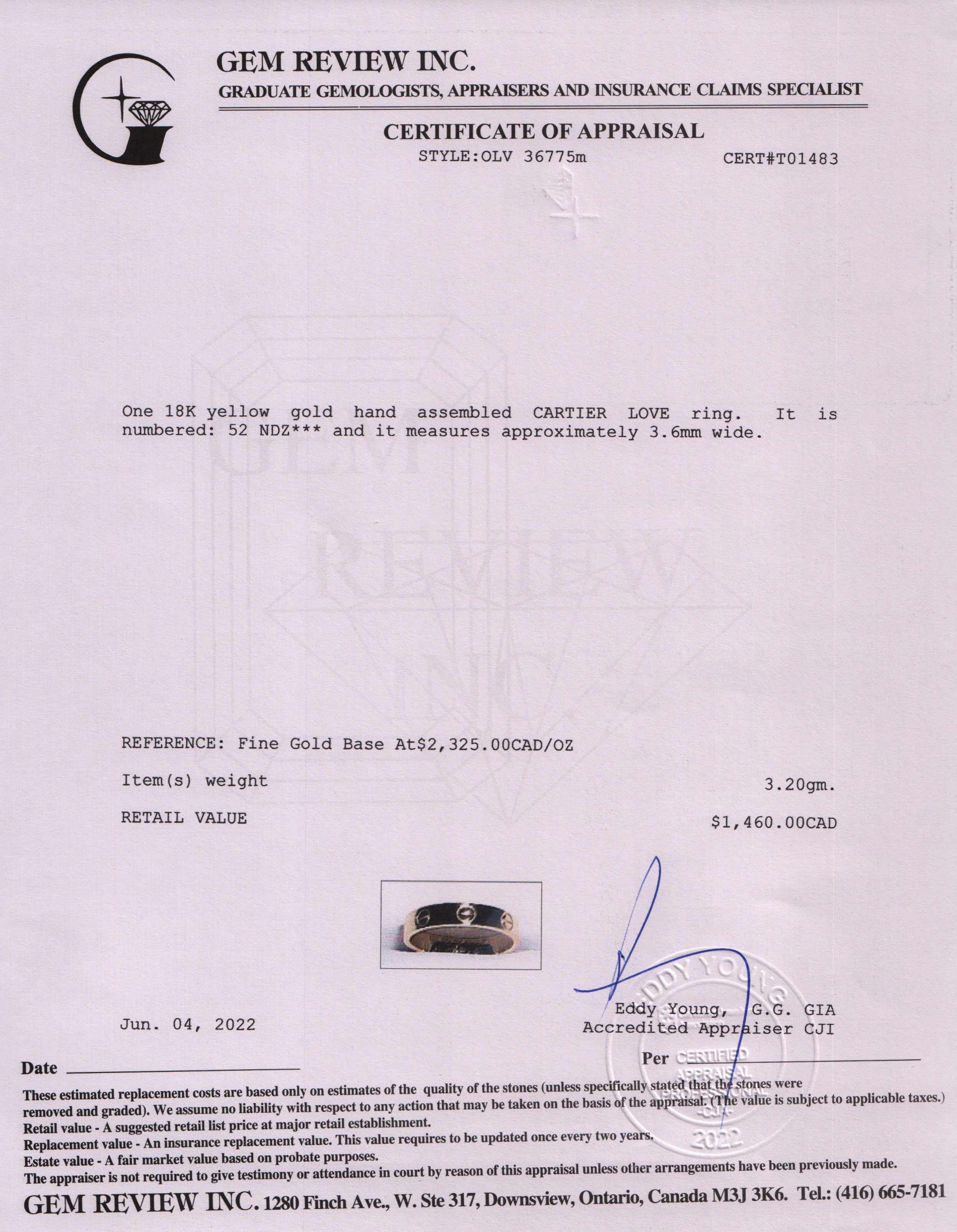 Cartier 18k Yellow Gold Love Wedding Band Ring w/ Box