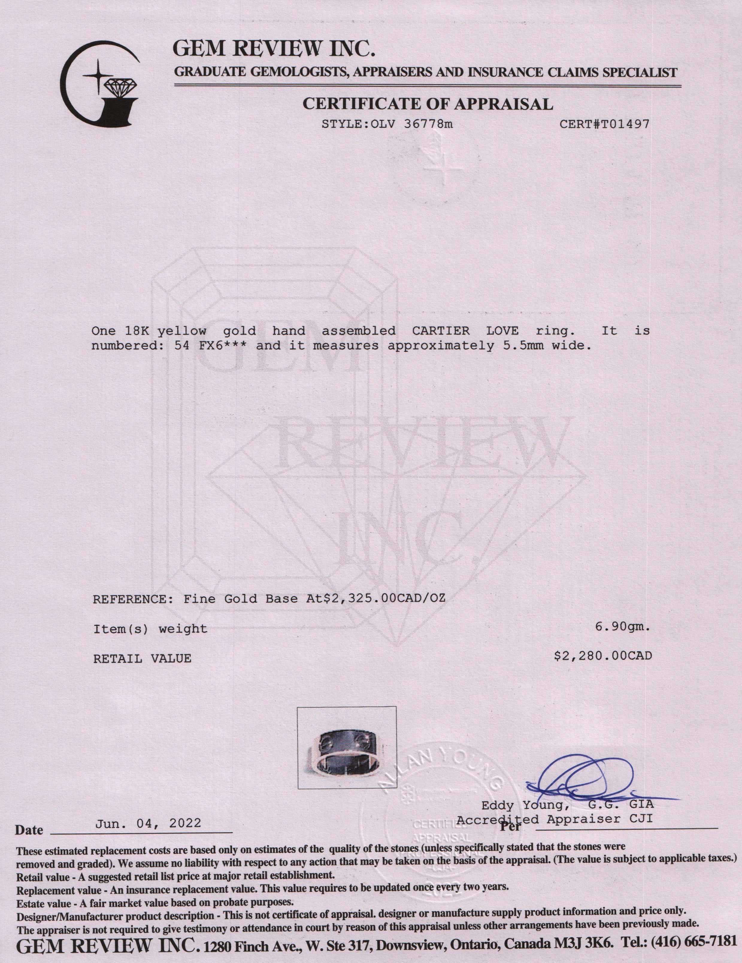 Cartier 18k Gold Love Ring w/ Box & Certificate