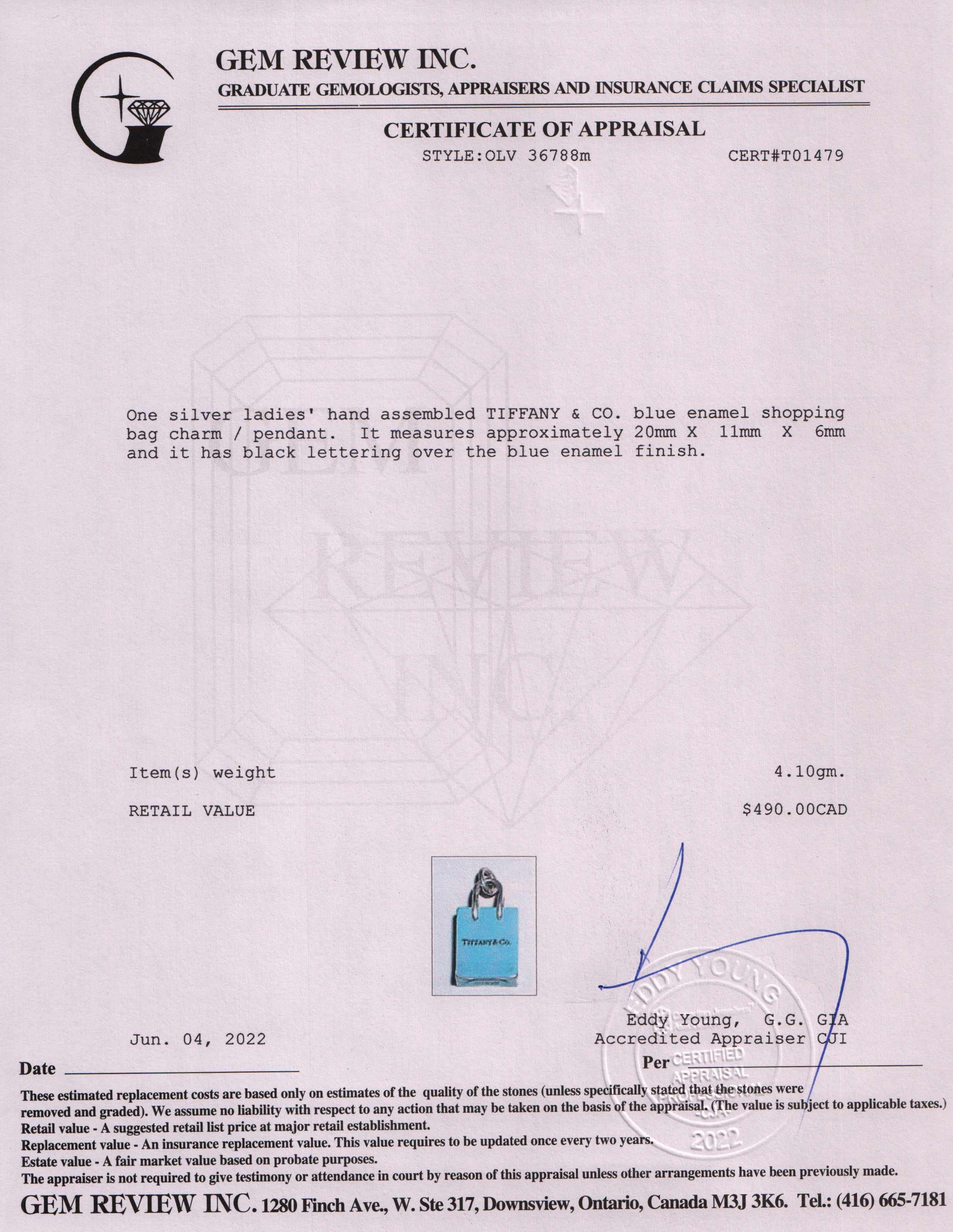 Tiffany & Co. Blue Enamel Shopping Bag Charm