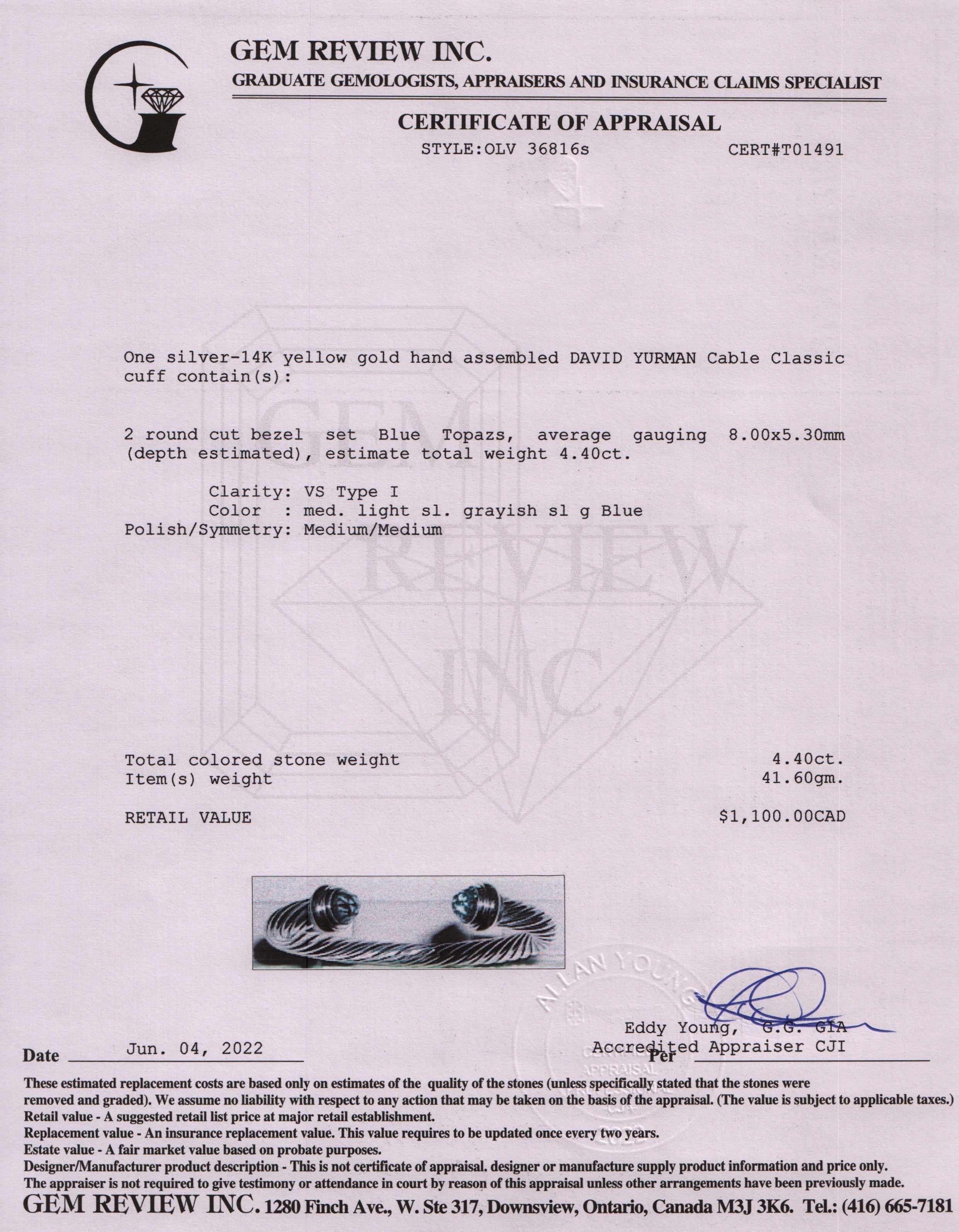 David Yurman Two-Tone Cable Classics Bracelet with Blue Topaz