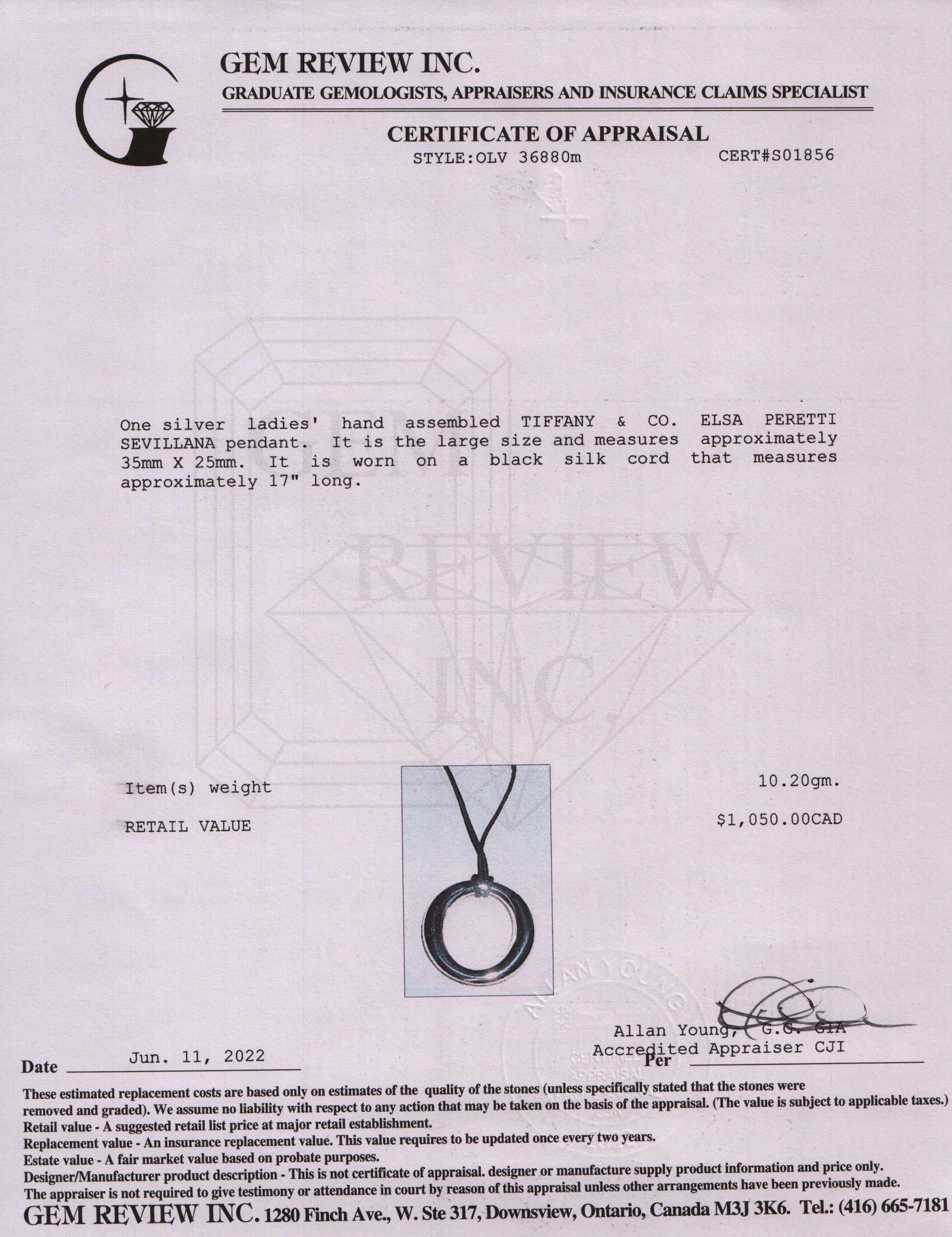 Tiffany & Co. Elsa Peretti Large Sevillana Pendant Necklace