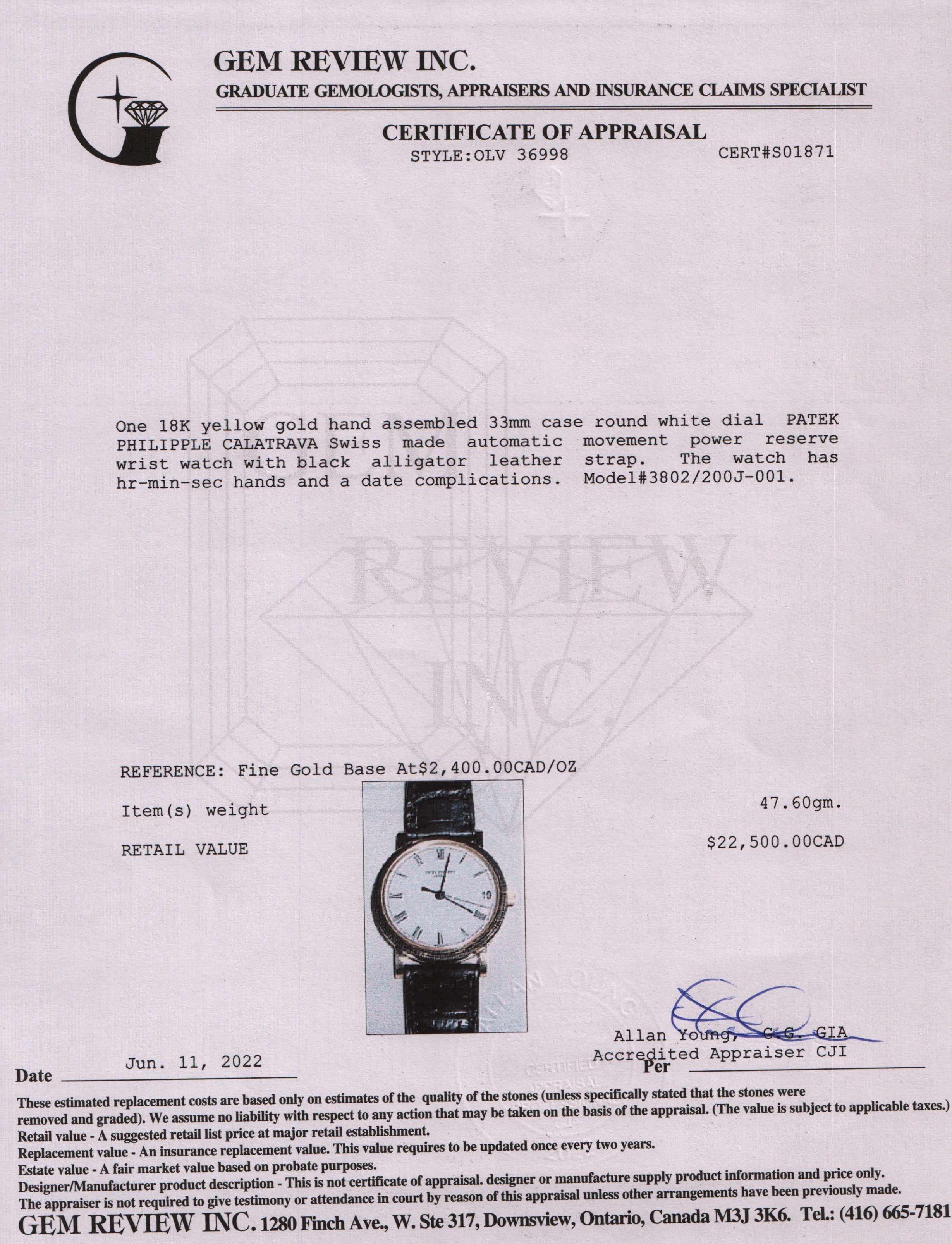 Patek Philippe 18k Gold Calatrava Watch