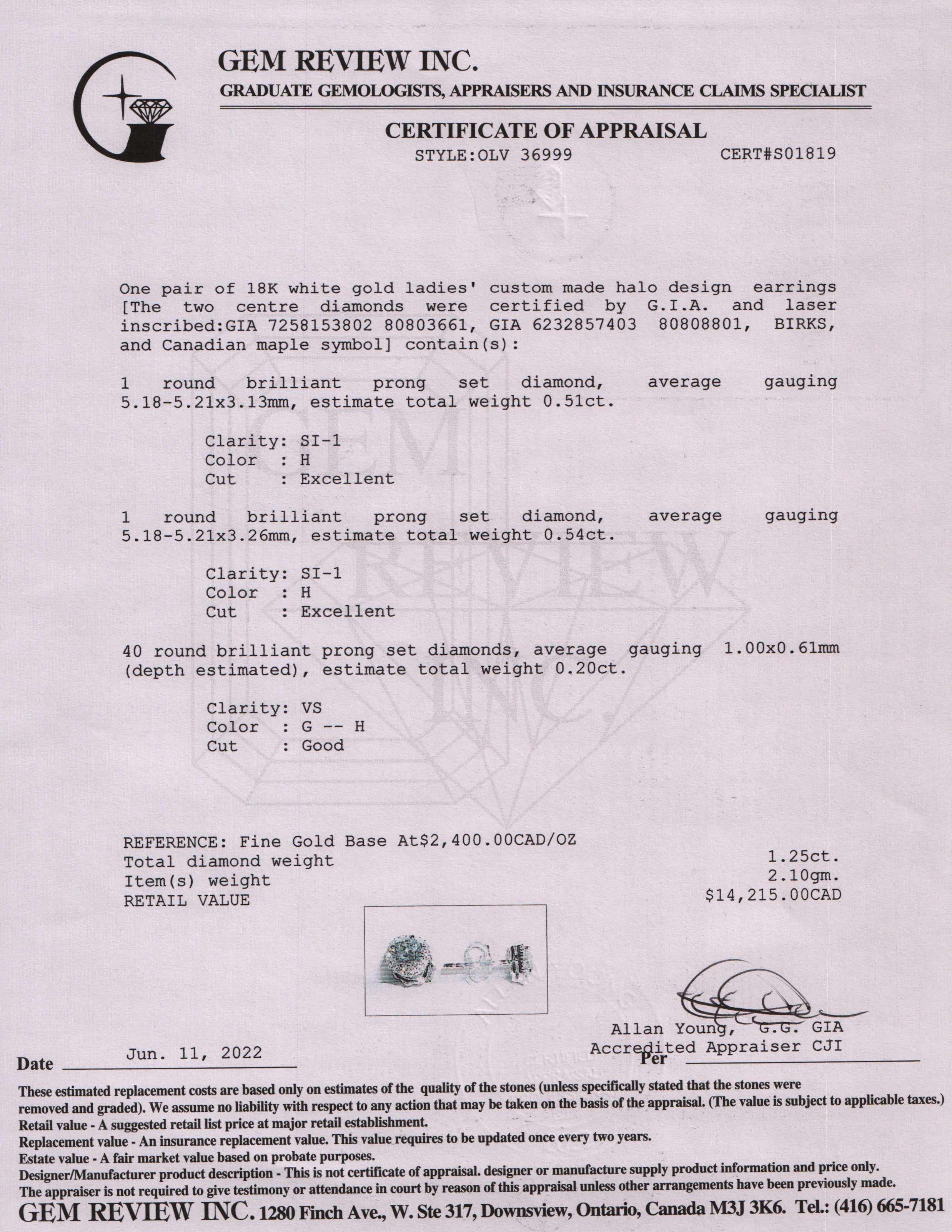 Birks 18k White Gold Halo Design Diamond Stud Earrings