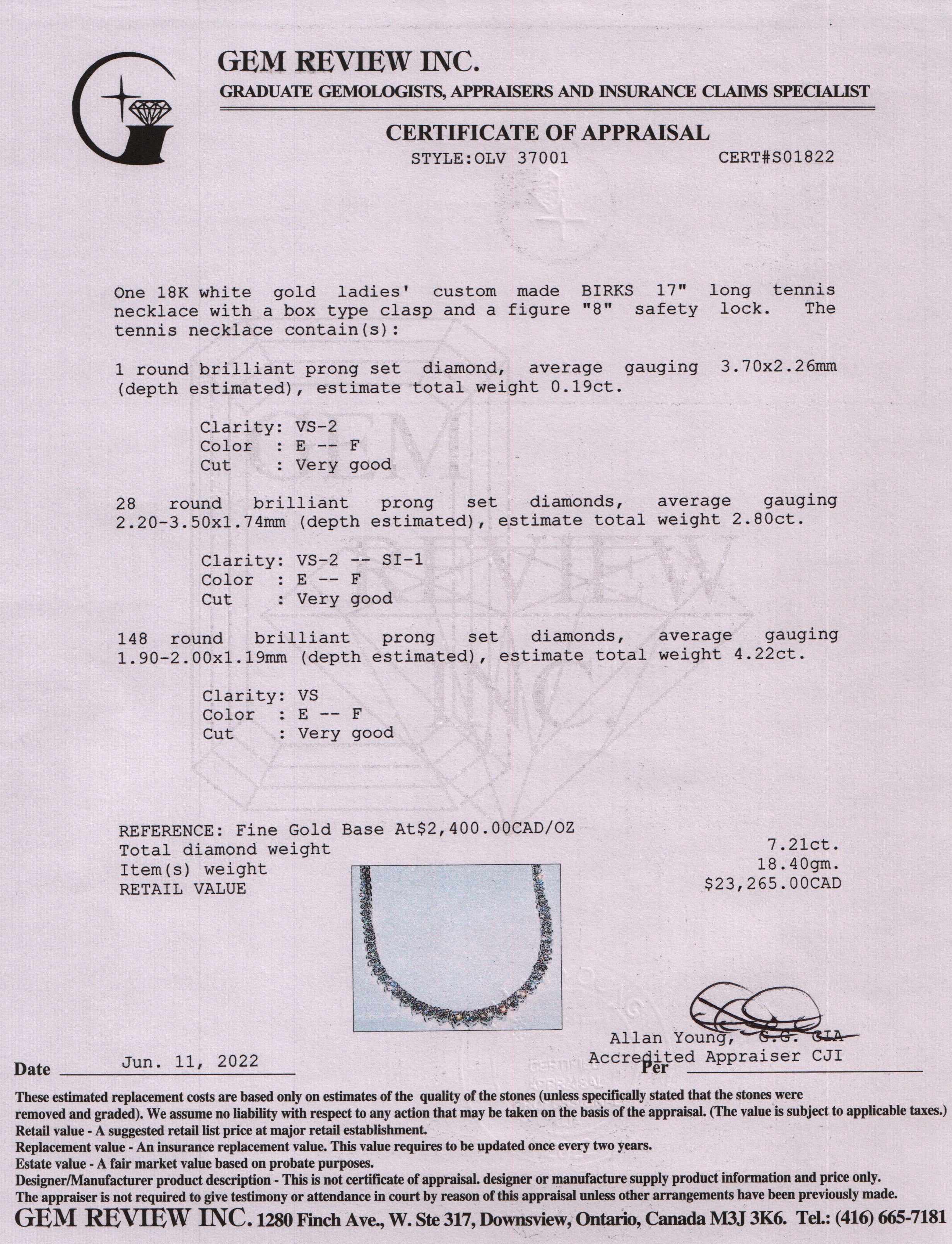 Birks 18k White Gold Diamond Tennis Necklace