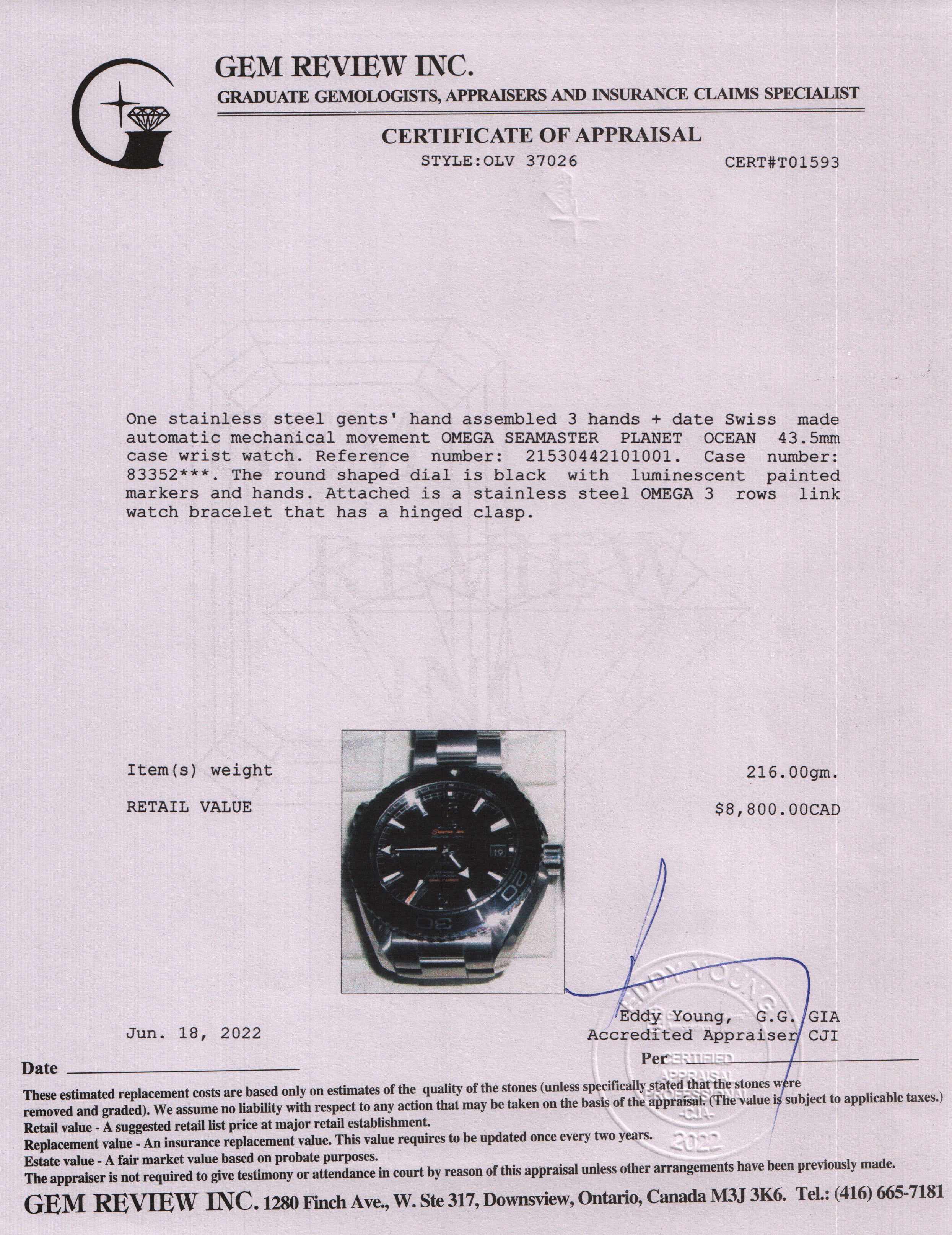 Omega Seamaster Planet Ocean Watch w/ Box & papers