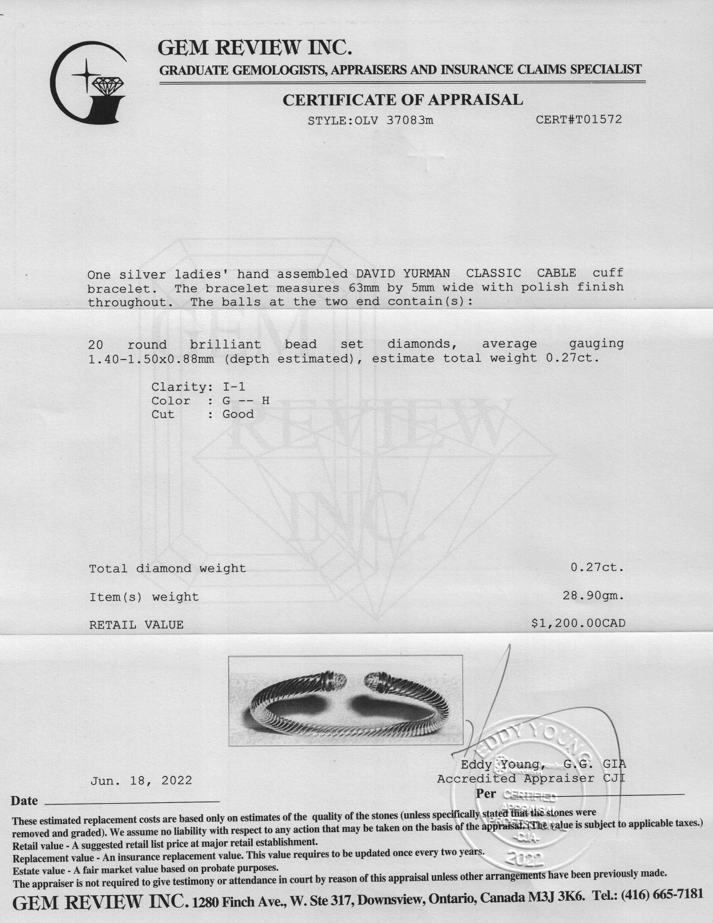 David Yurman Cable Classics Diamond Bracelet