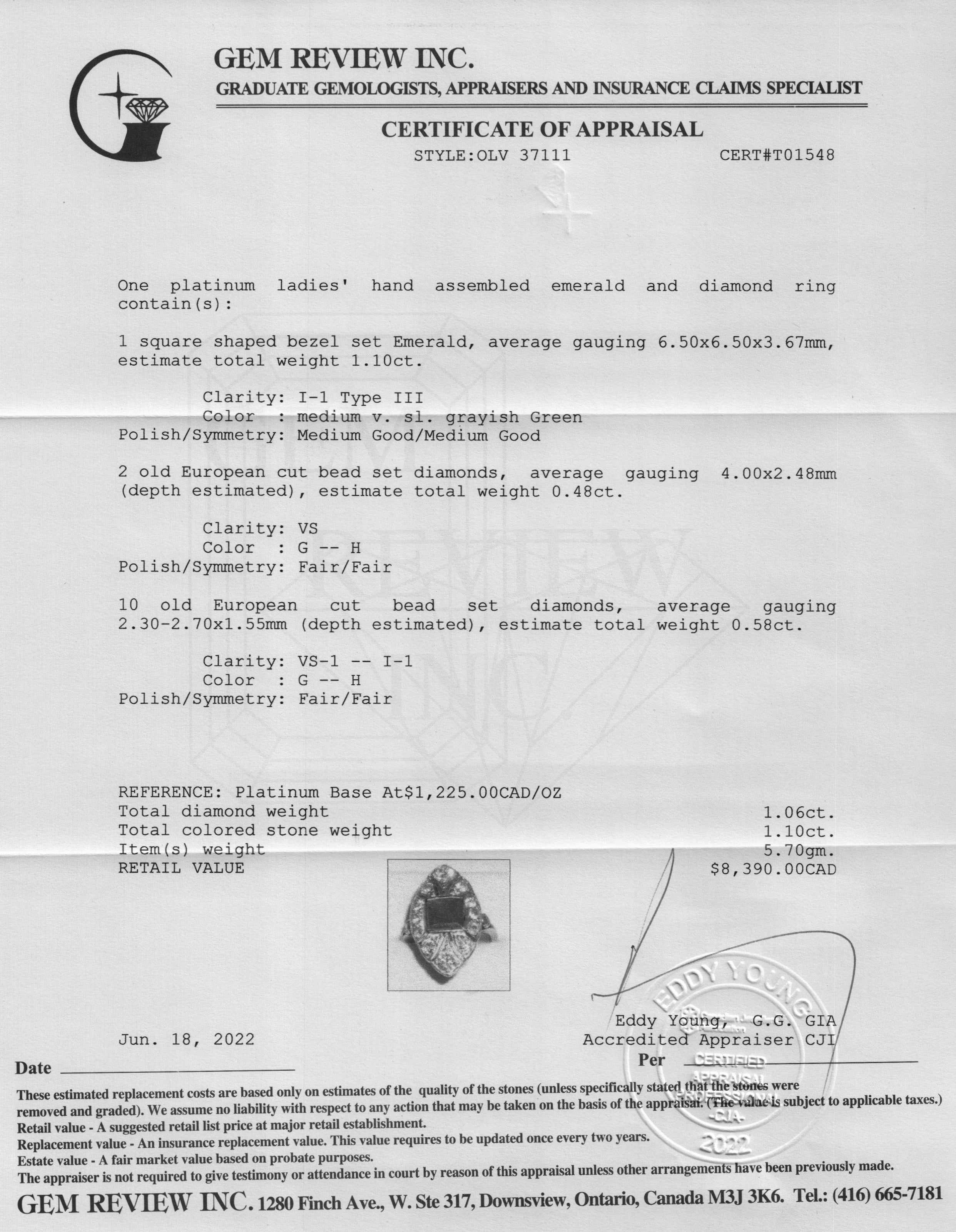 Antique Platinum Emerald and Diamond Cocktail Ring