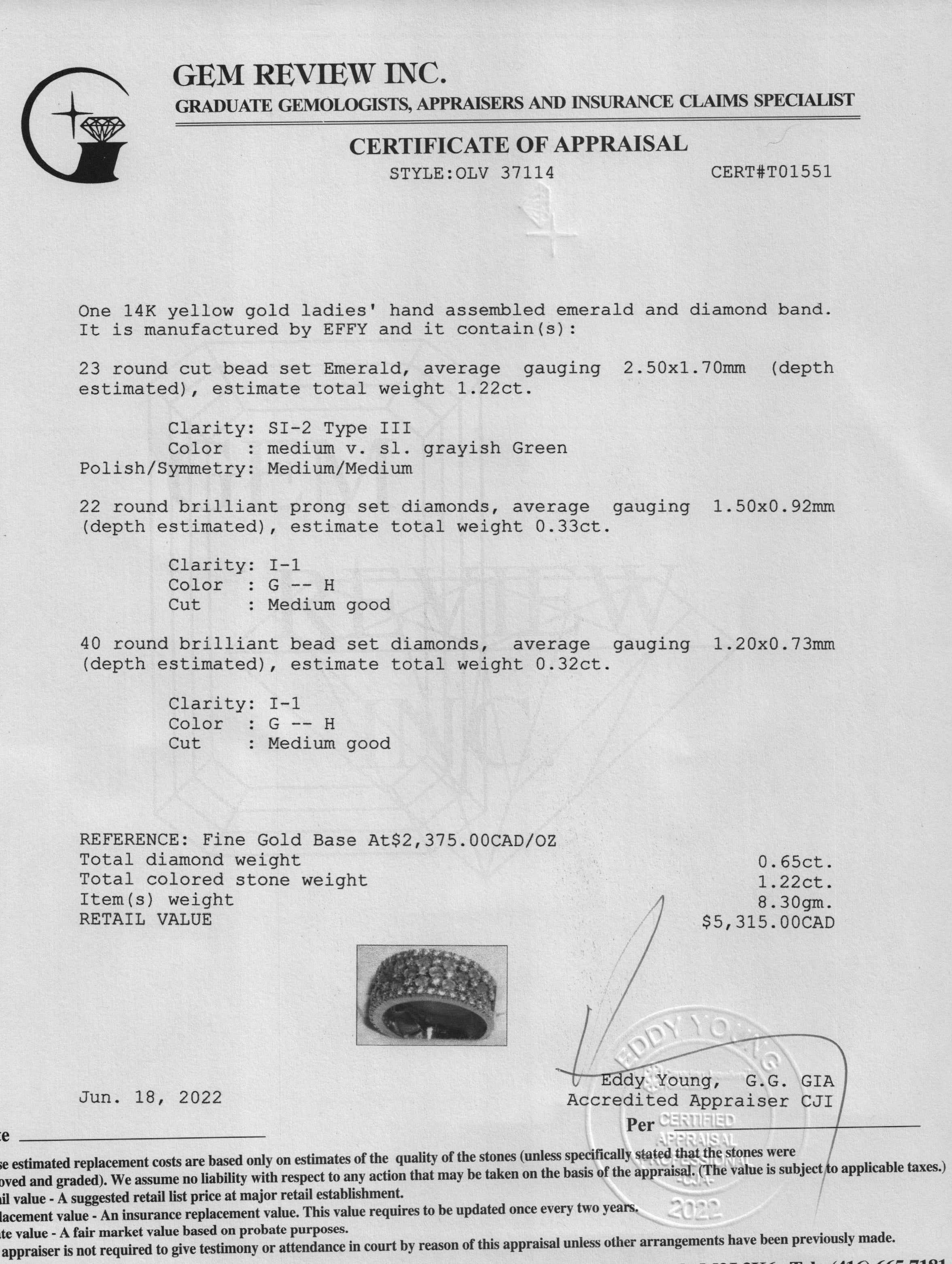 EFFY 14k Gold Emerald and Diamond Ring