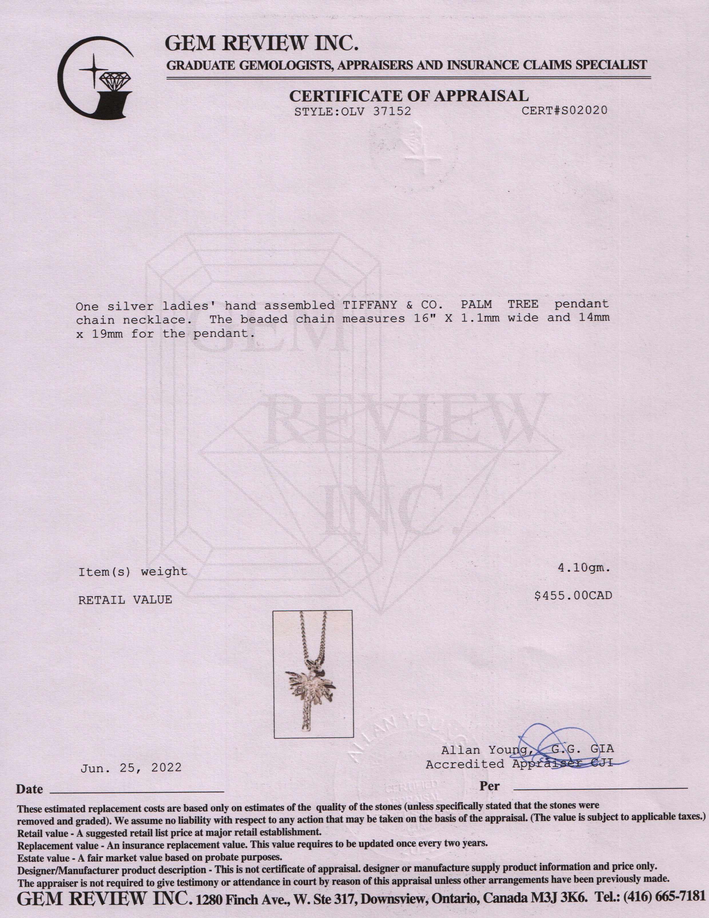 Tiffany & Co. Palm Tree Charm Pendant Necklace