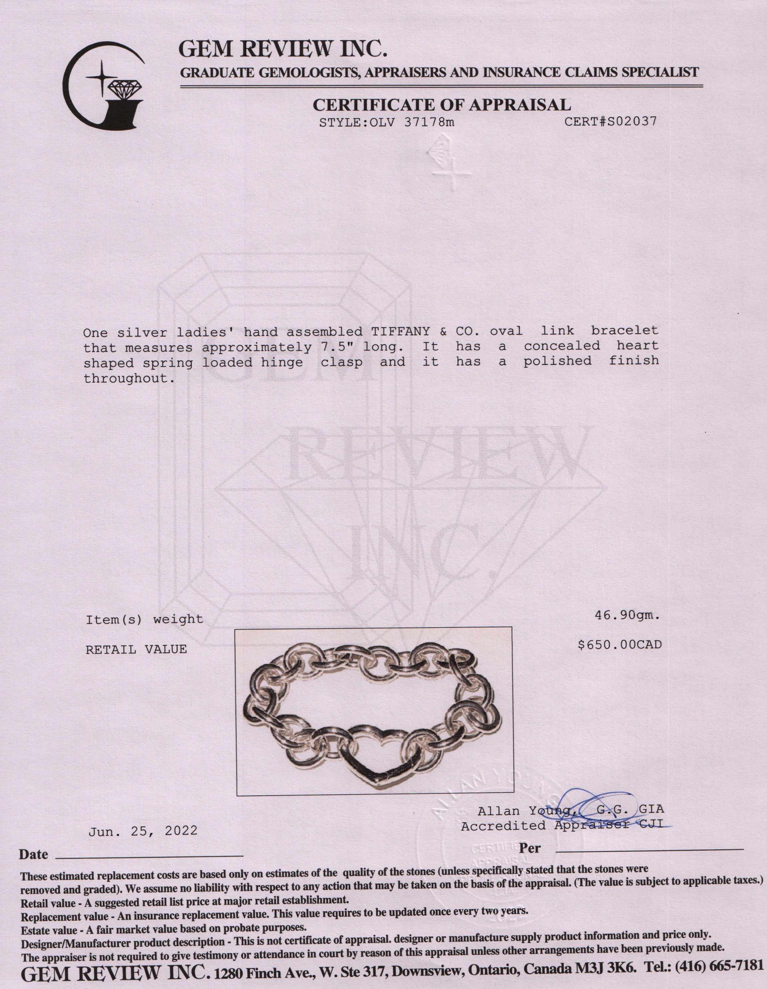 Tiffany & Co. Oval Link Heart Clasp Bracelet