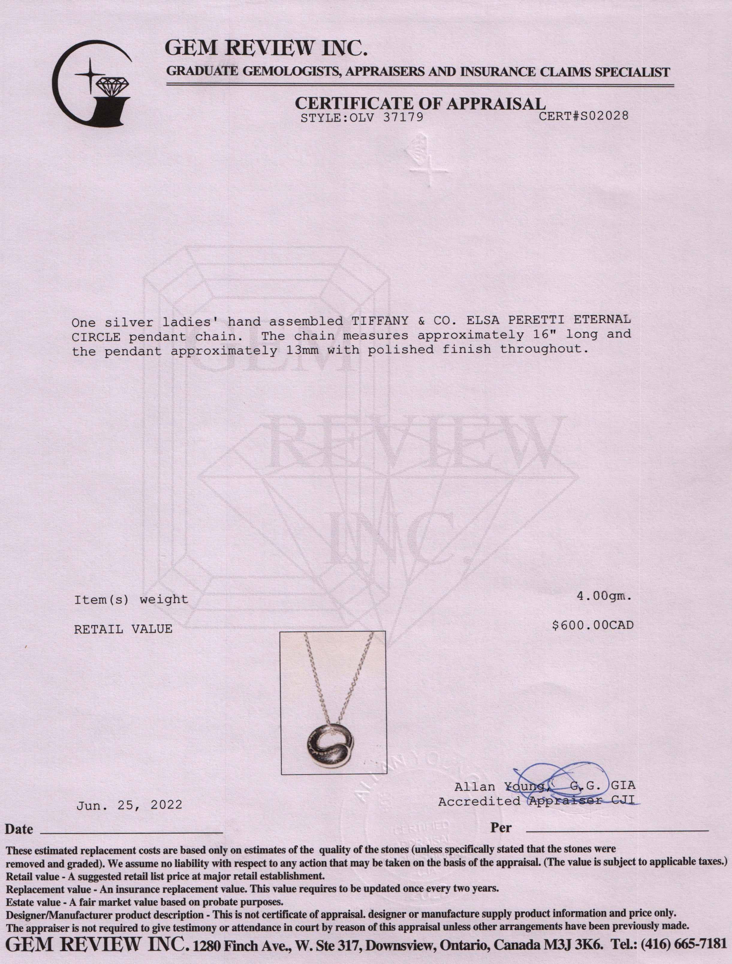 Tiffany & Co. Elsa Peretti Eternal Circle Pendant Necklace