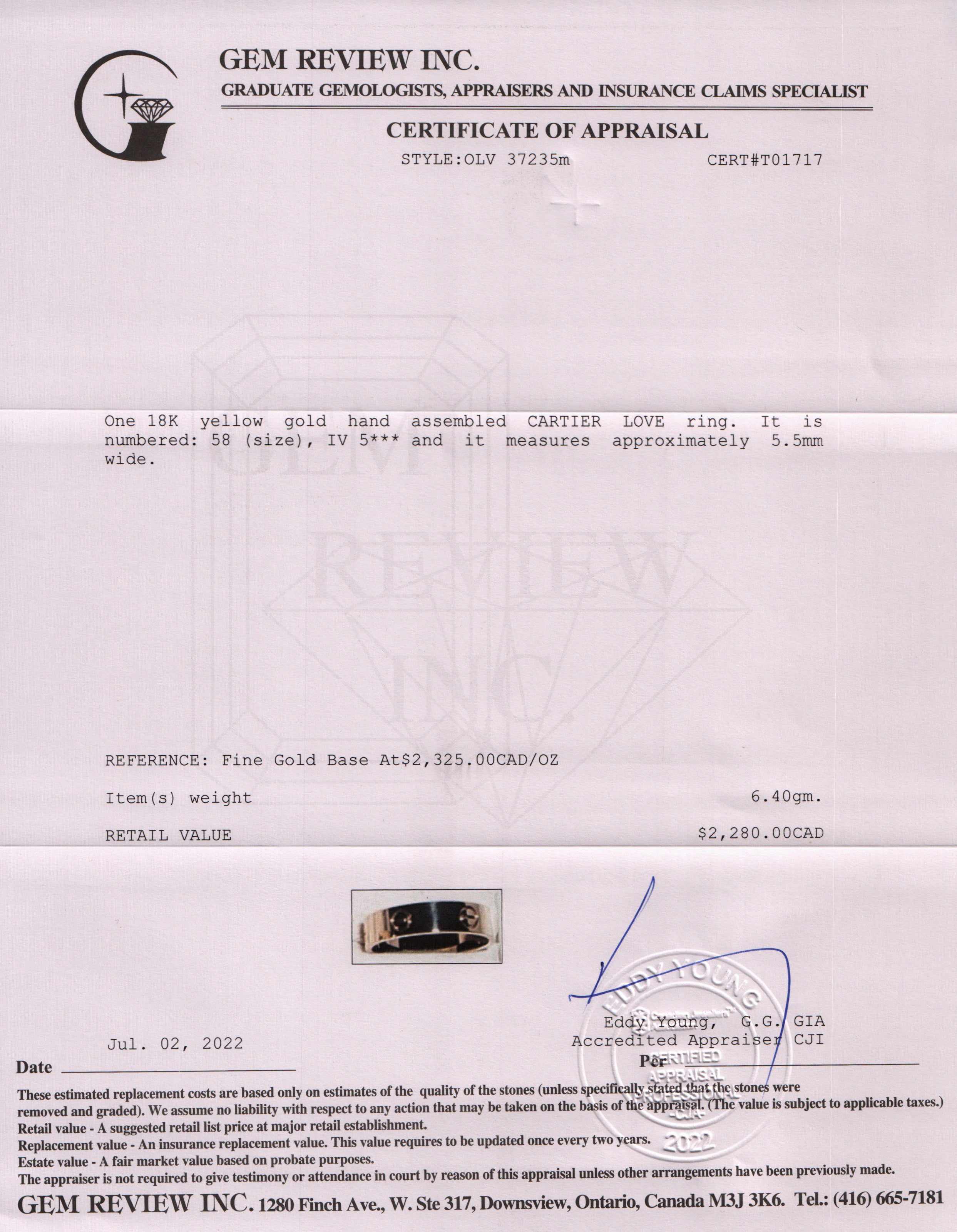 Cartier 18k Gold Love Ring