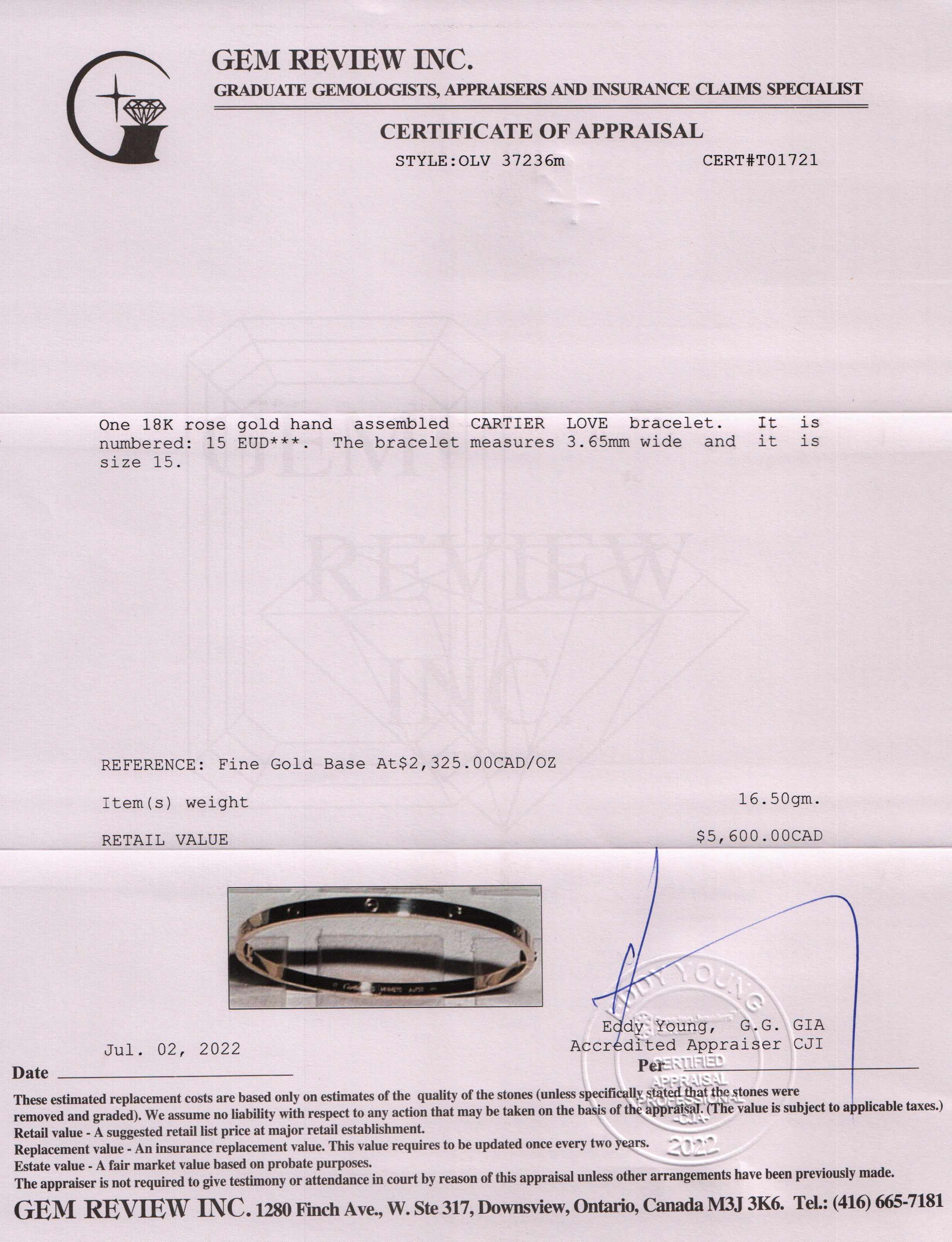 Cartier 18k Rose Gold Love Bracelet, SM Model w/ Box