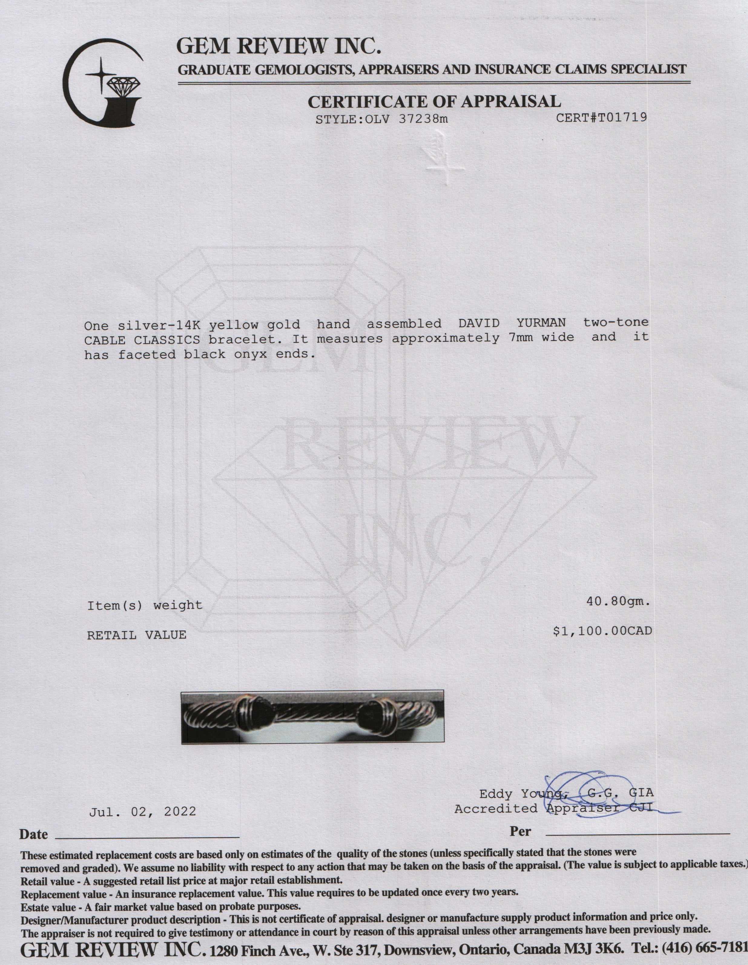 David Yurman Two-Tone Cable Classics Bracelet with Black Onyx