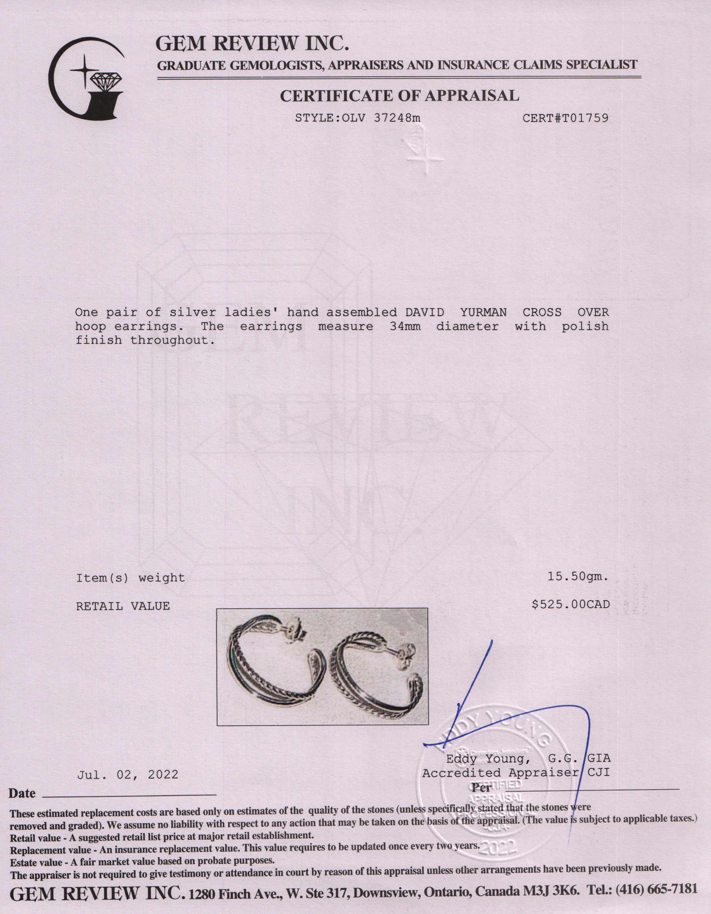 David Yurman Crossover Hoop Earrings
