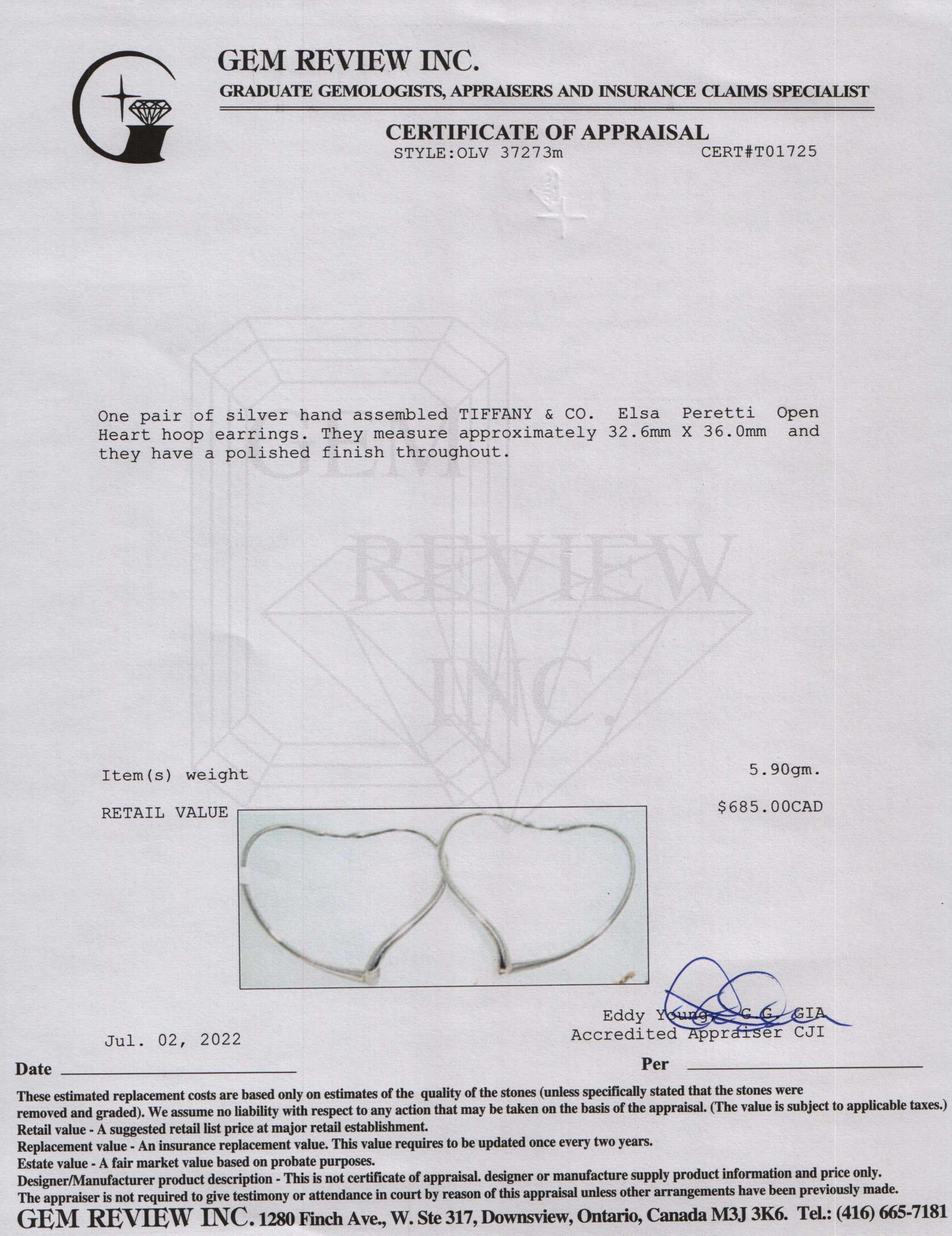 Tiffany & Co. Elsa Peretti Open Heart Hoop Earrings