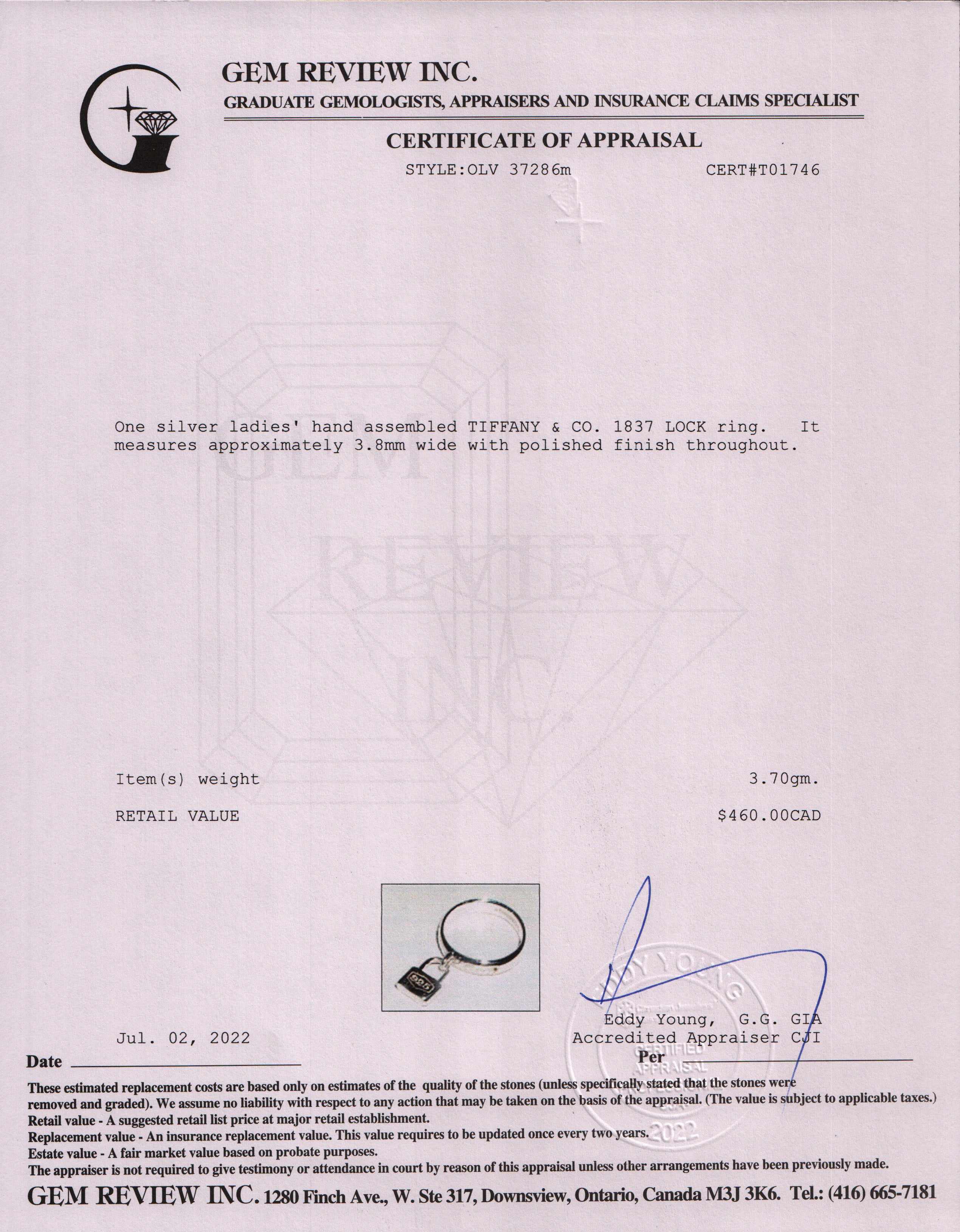 Tiffany & Co. 1837 Lock Charm Ring