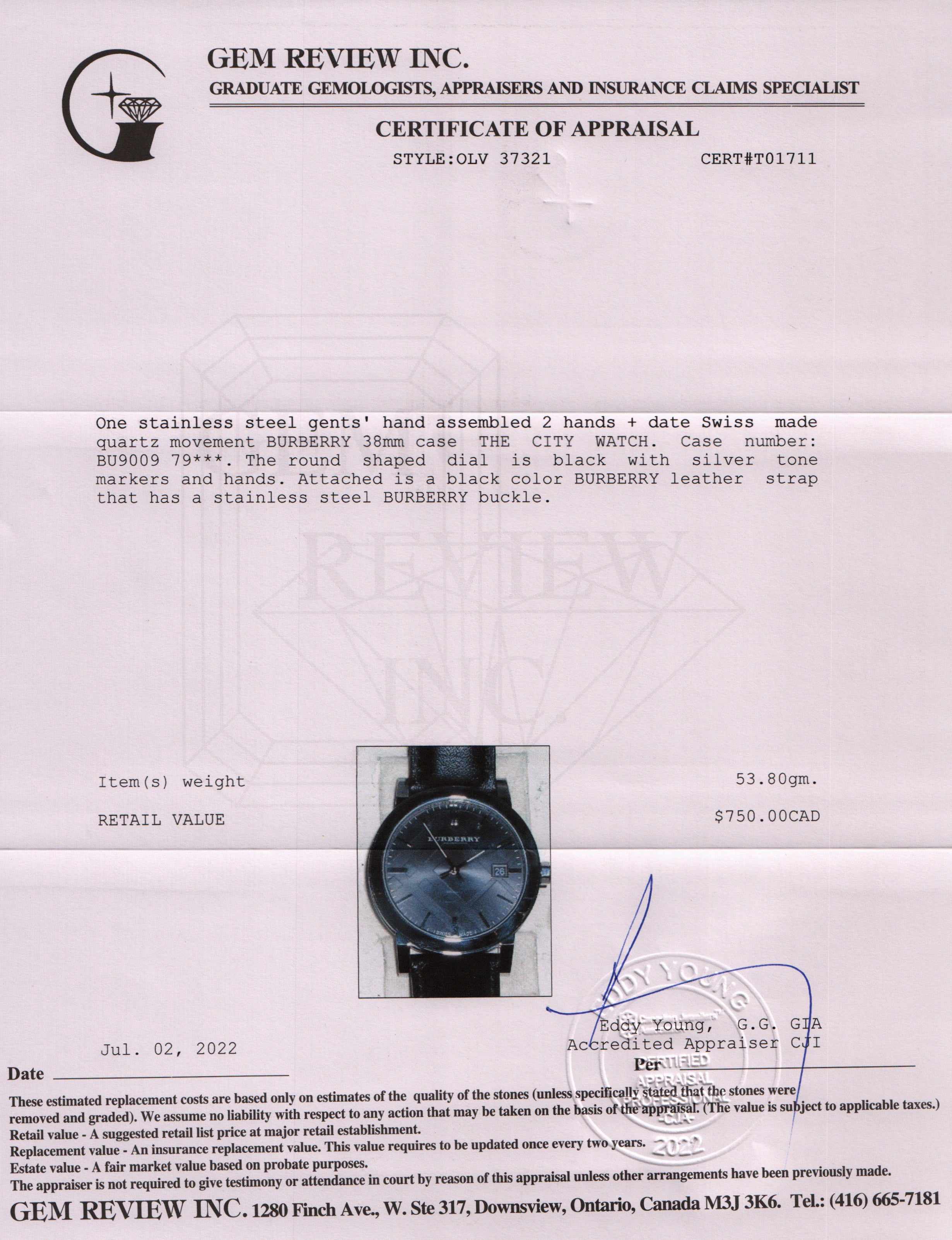 Burberry The City Watch w/ Box