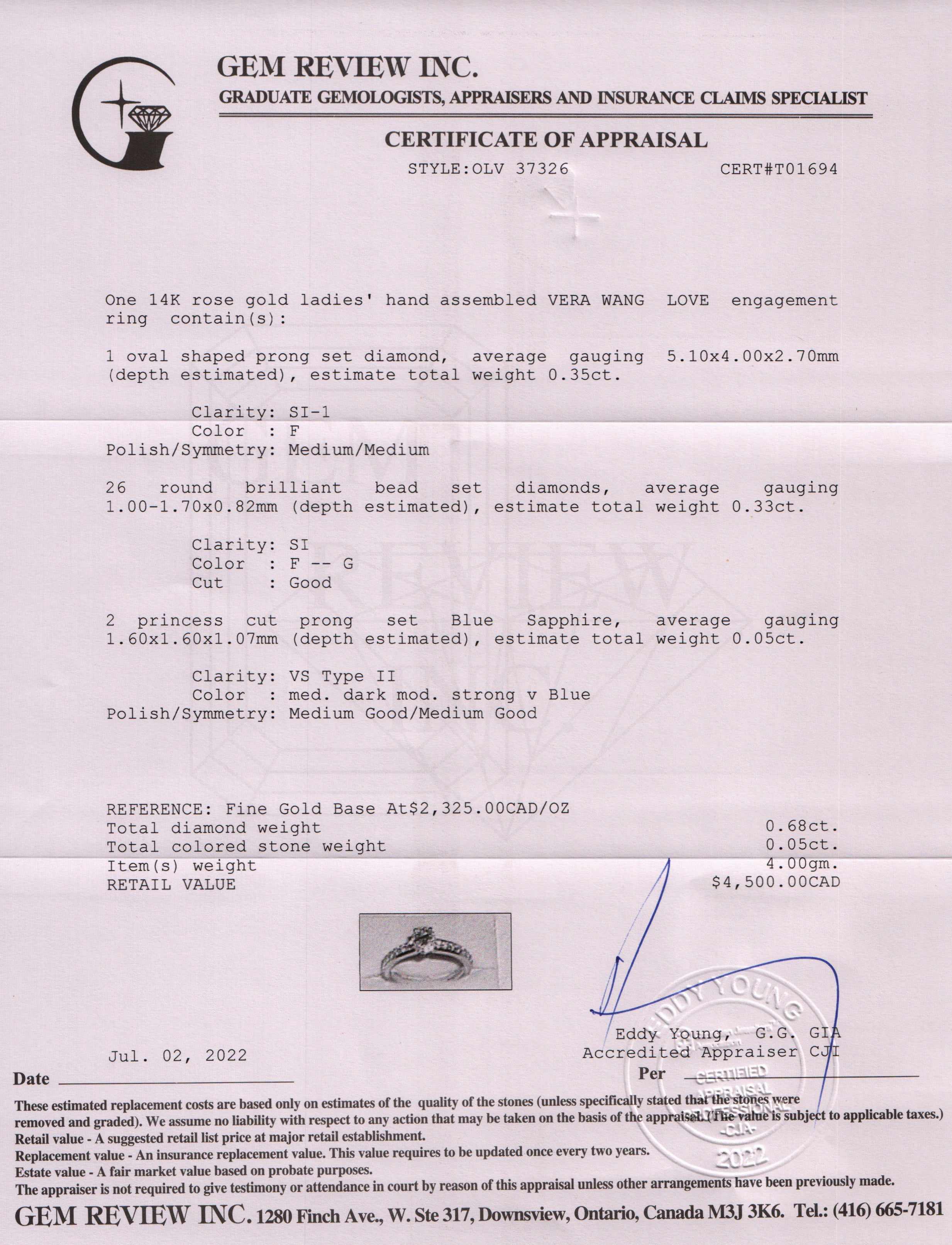 Vera Wang Love Diamond Engagement Ring