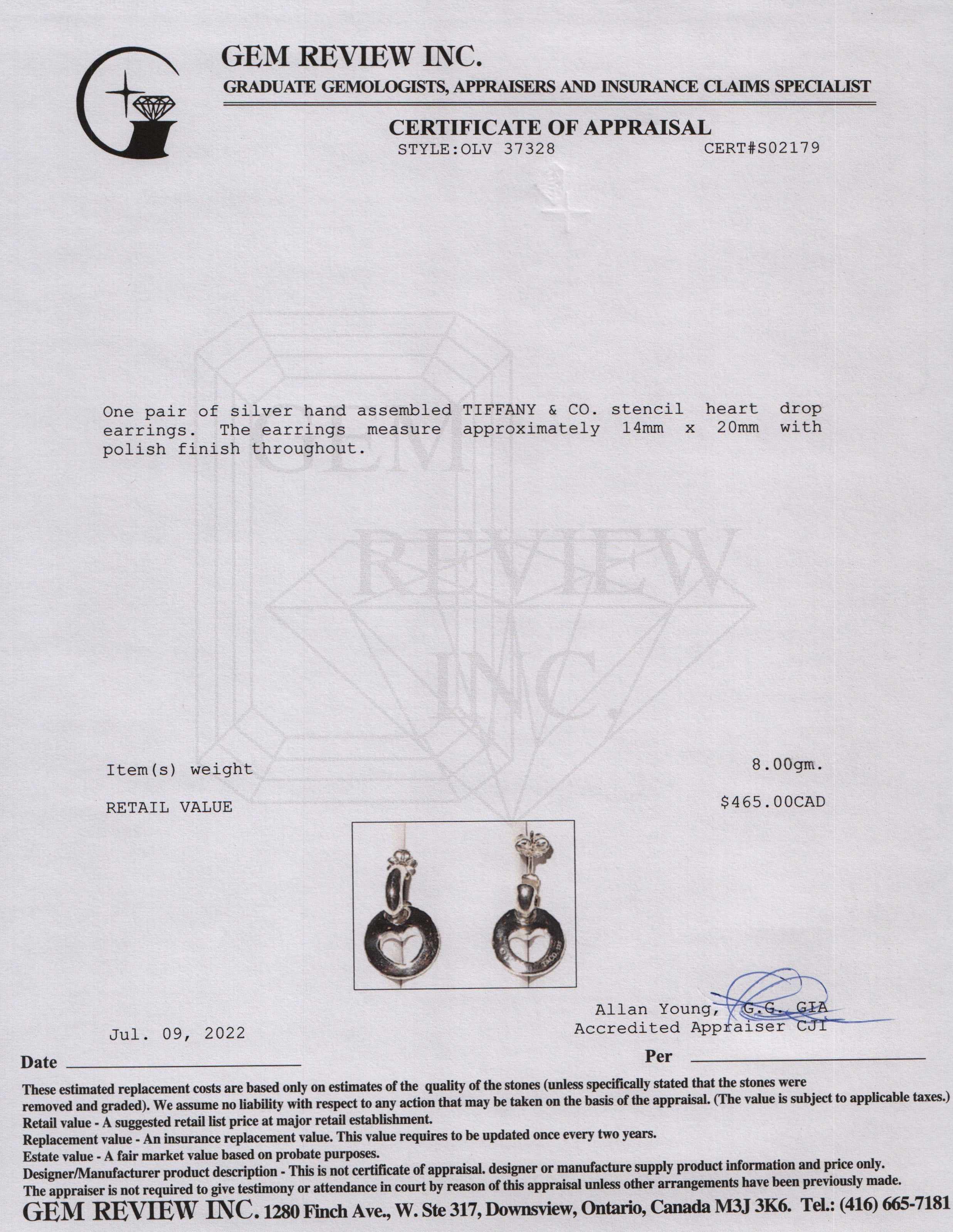 Tiffany & Co. Stencil Heart Drop Earrings