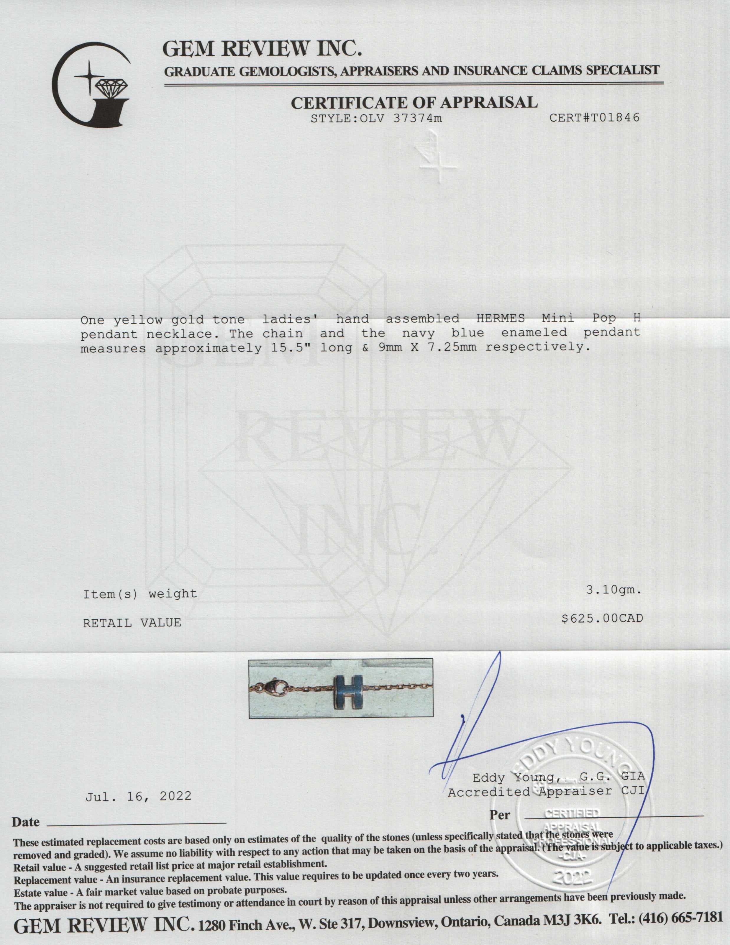 Hermes Mini Pop H Pendant Necklace w/ Box