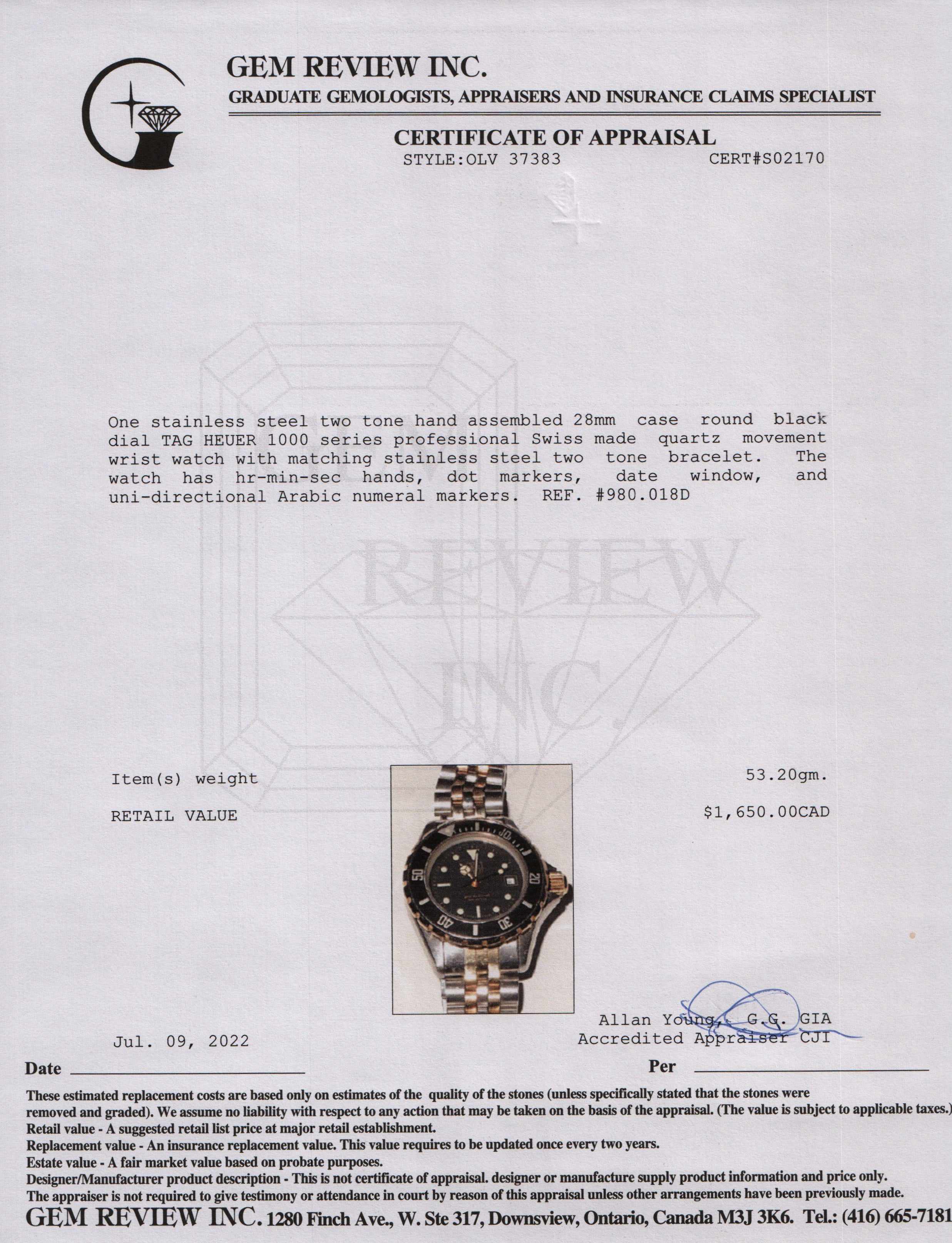 Tag Heuer 1000 Series Professional Watch w/ Box