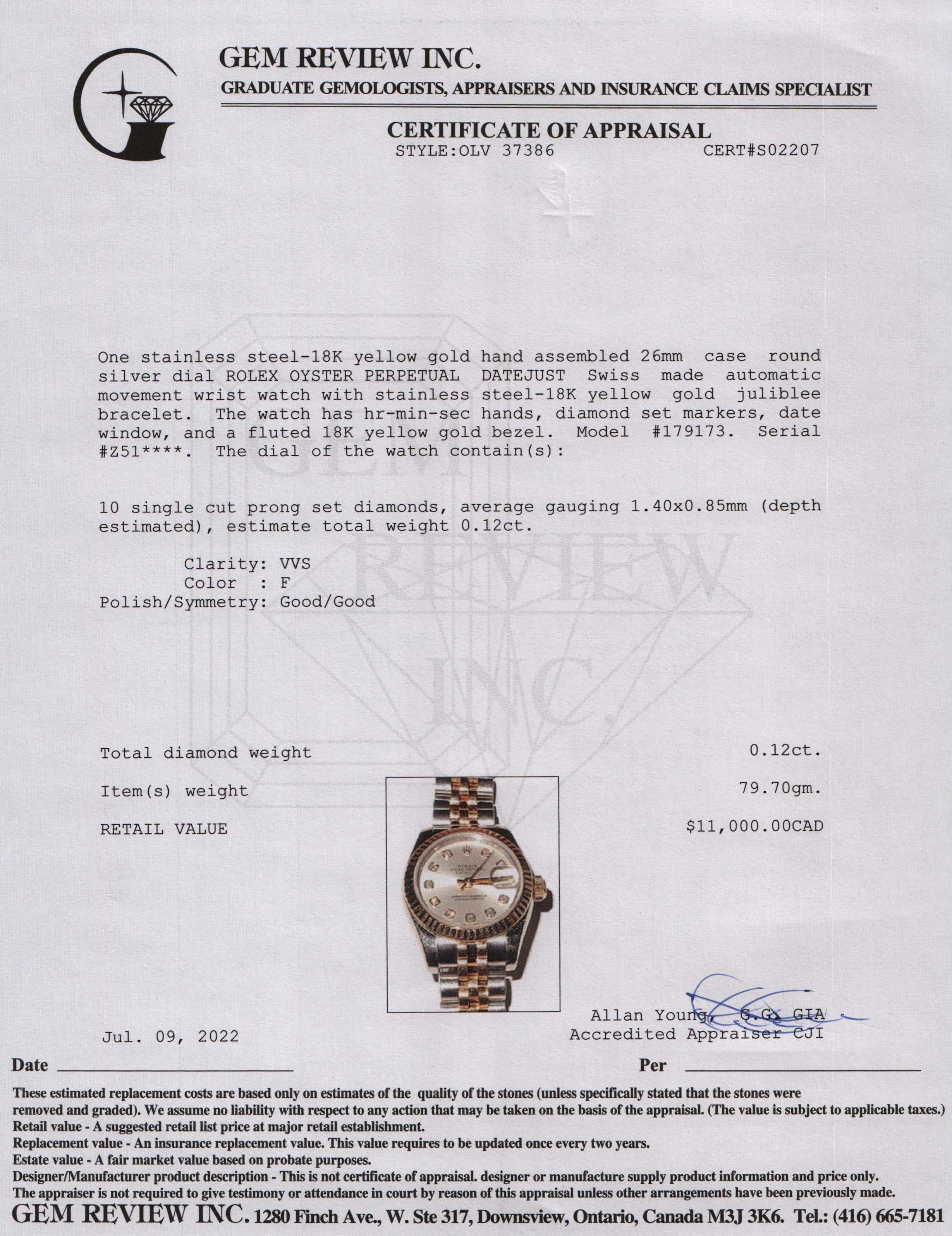 Rolex Two-Tone Datejust 26 mm Diamond Dial Watch w/ Box & Papers