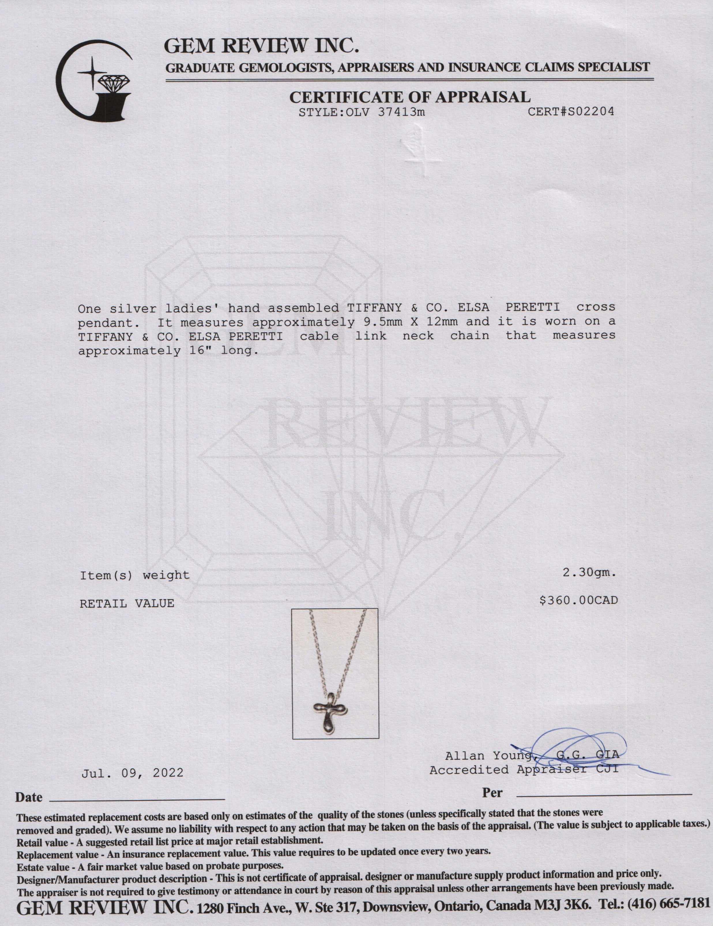 Tiffany & Co. Elsa Peretti Cross Pendant Necklace