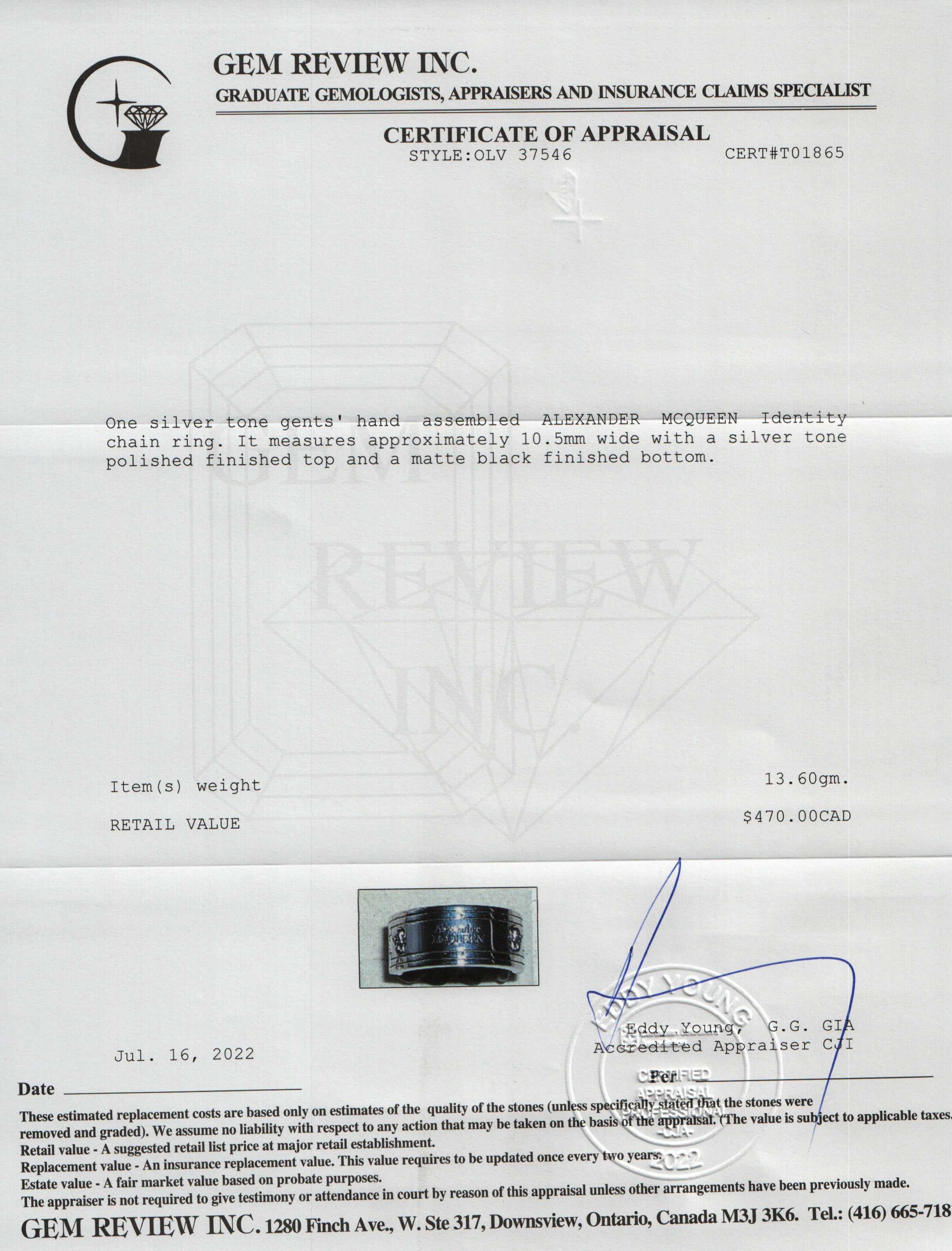 Alexander McQueen Men's Identity Chain Ring