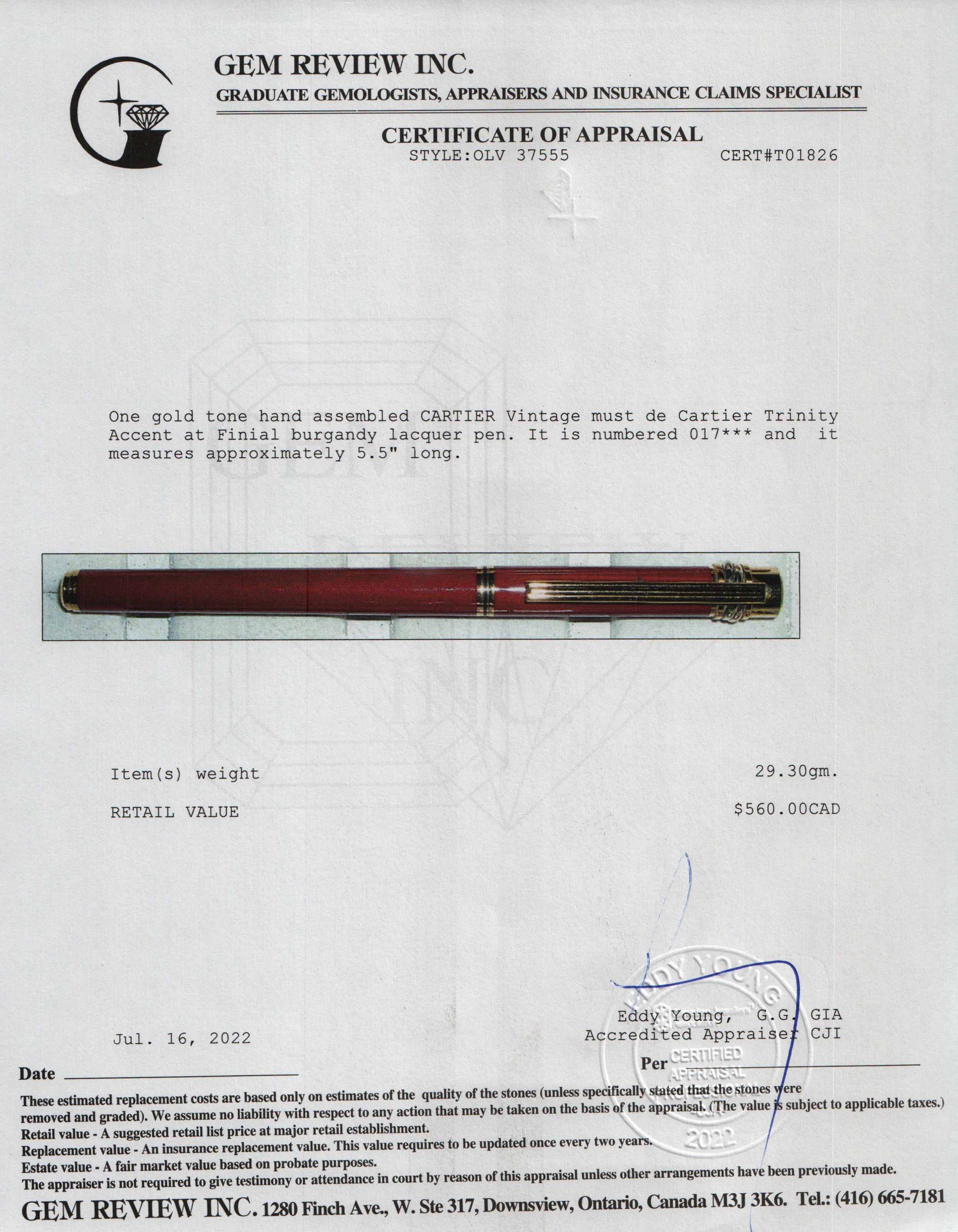 Cartier Vintage Must de Cartier Pen w/ Box