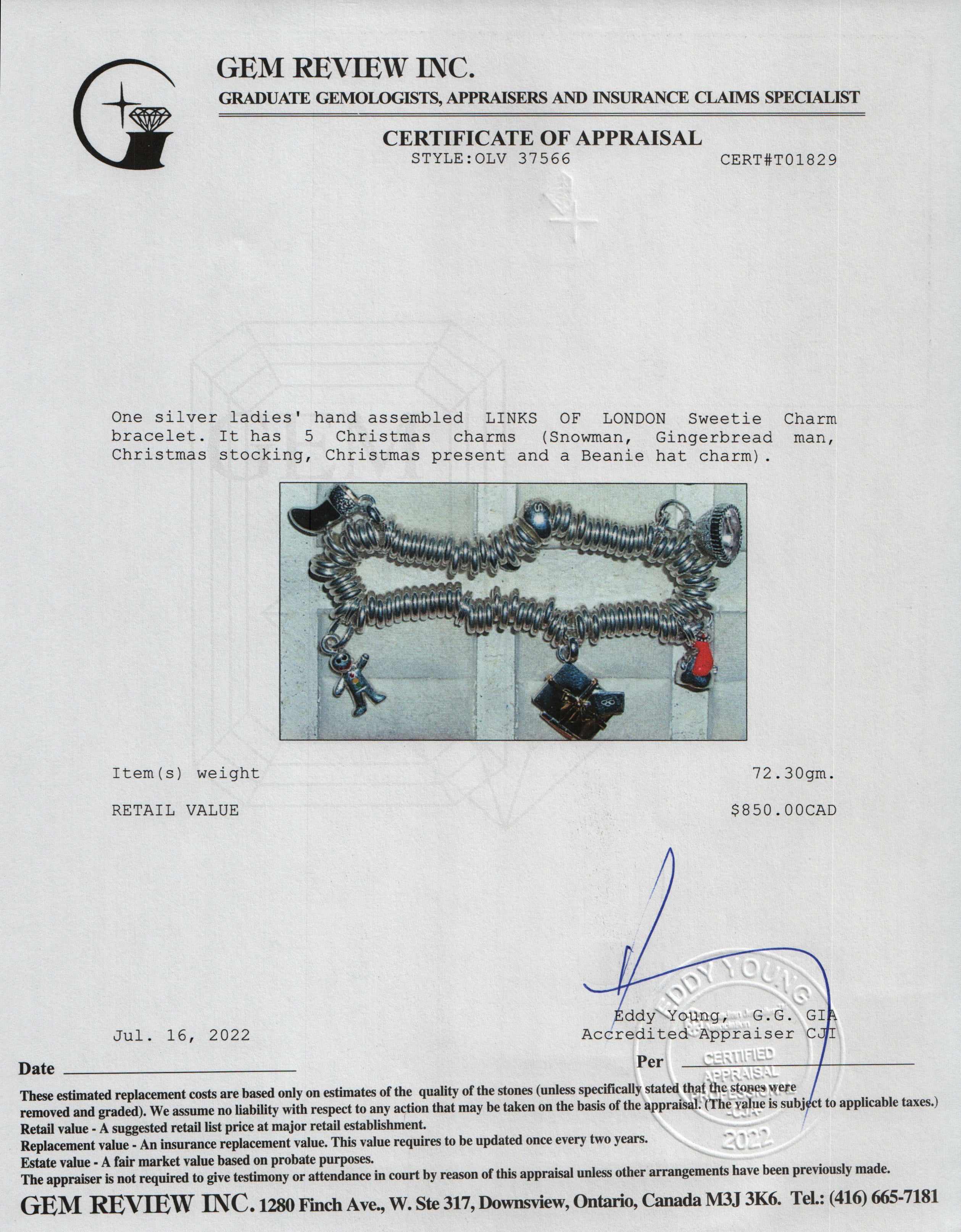 Links of London Sweetie Charm Bracelet w/ 5 Christmas Charms