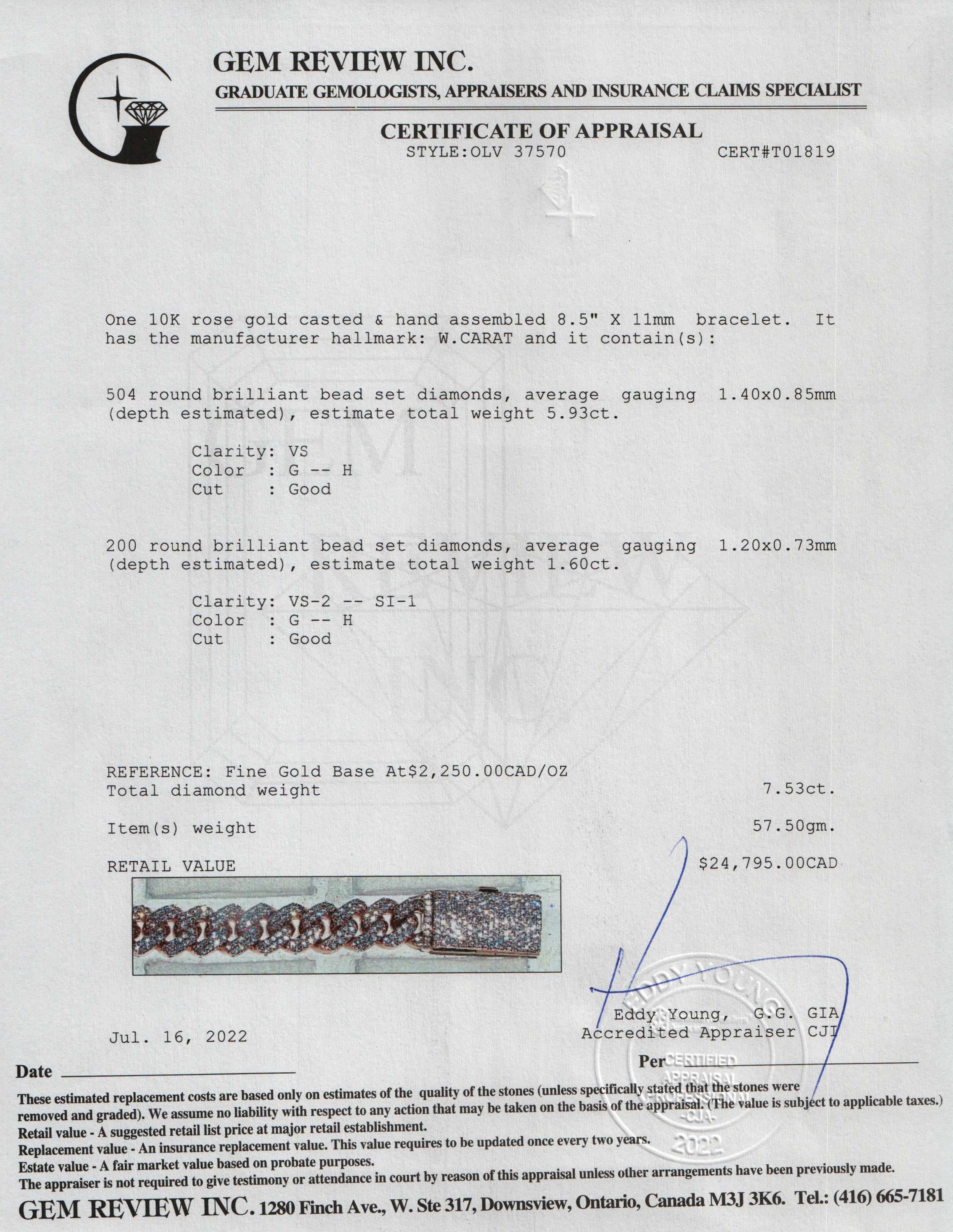 10k Rose Gold Diamond Cuban Link Bracelet