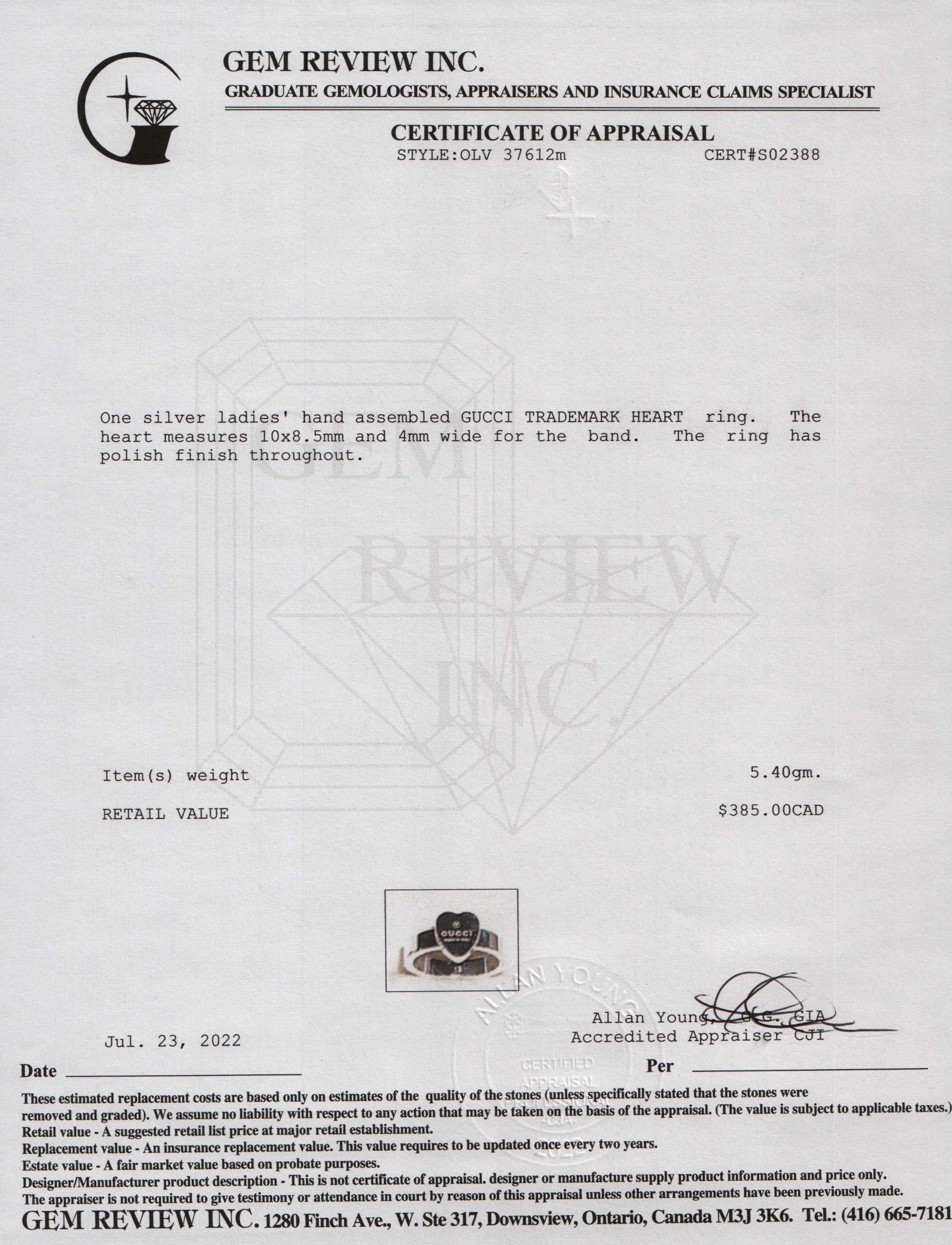 Gucci Heart Ring with Gucci Trademark