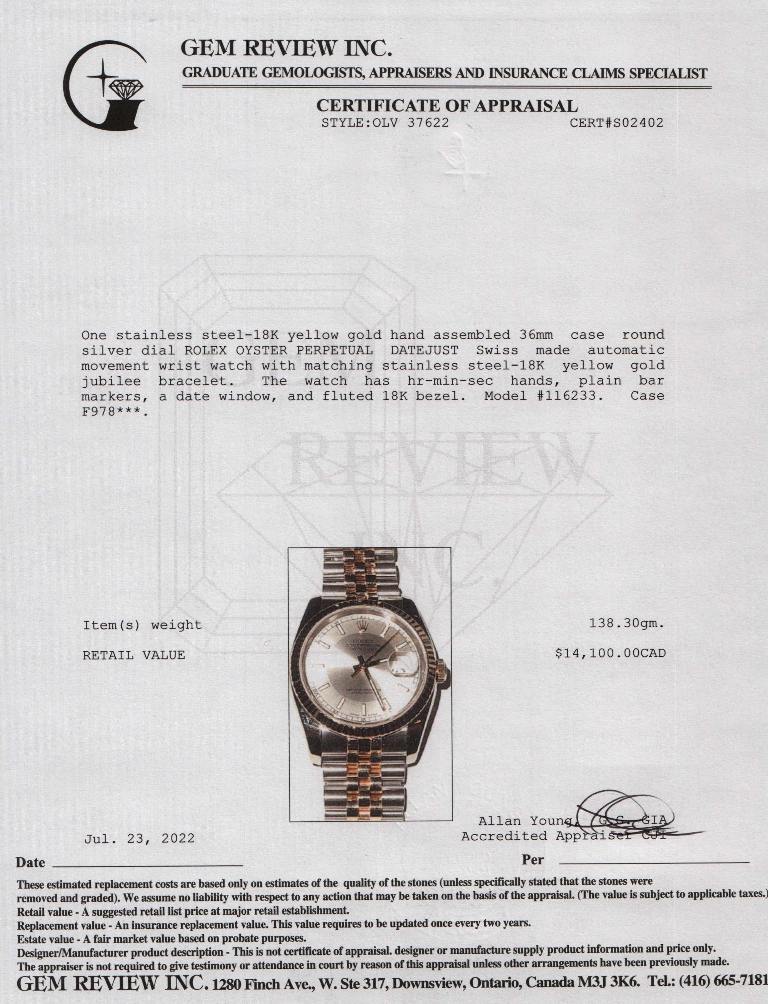 Rolex Two-Tone Datejust 36 mm Watch w/ Tuxedo Dial