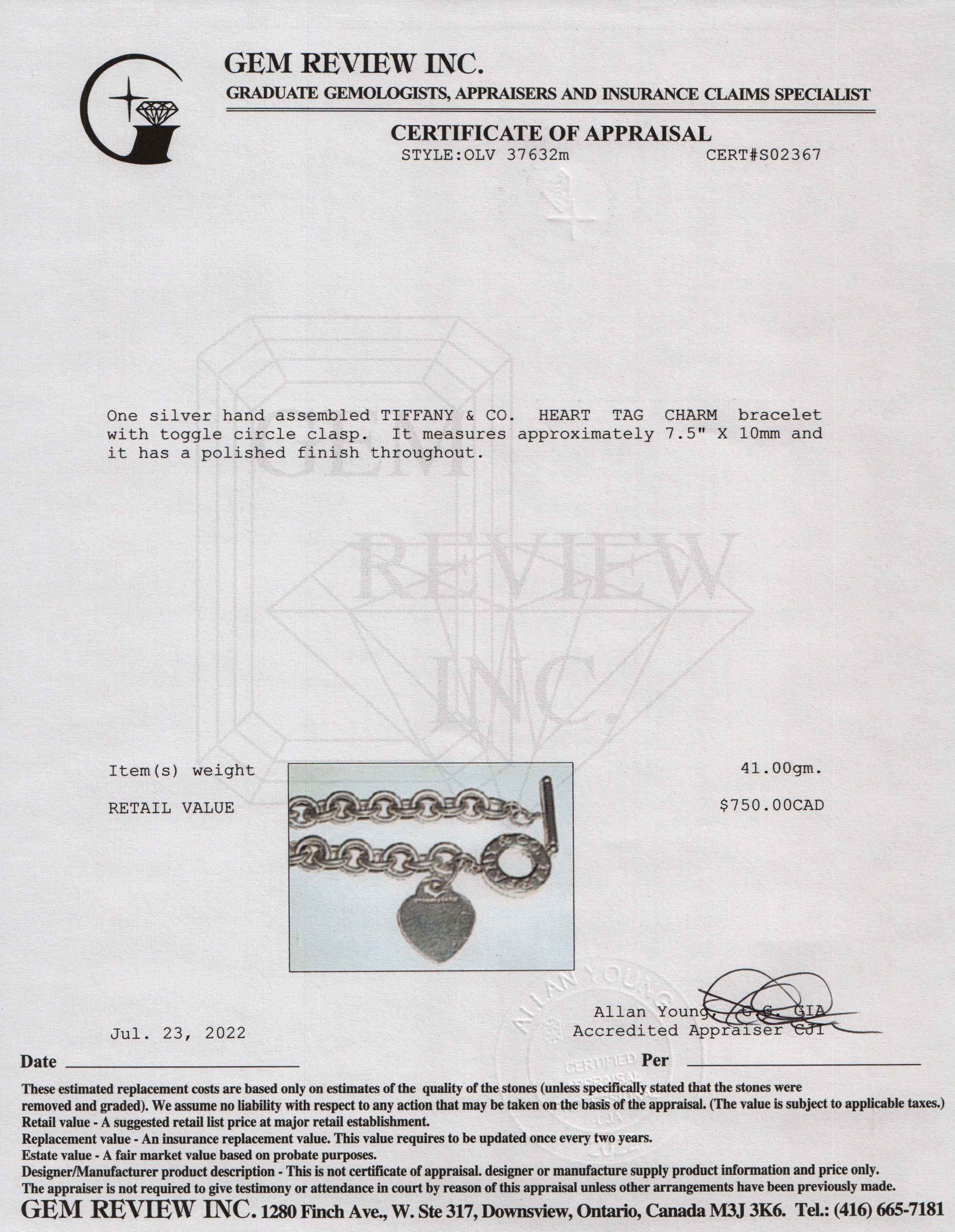 Tiffany & Co. Tiffany Heart Tag Charm Bracelet with Toggle Clasp