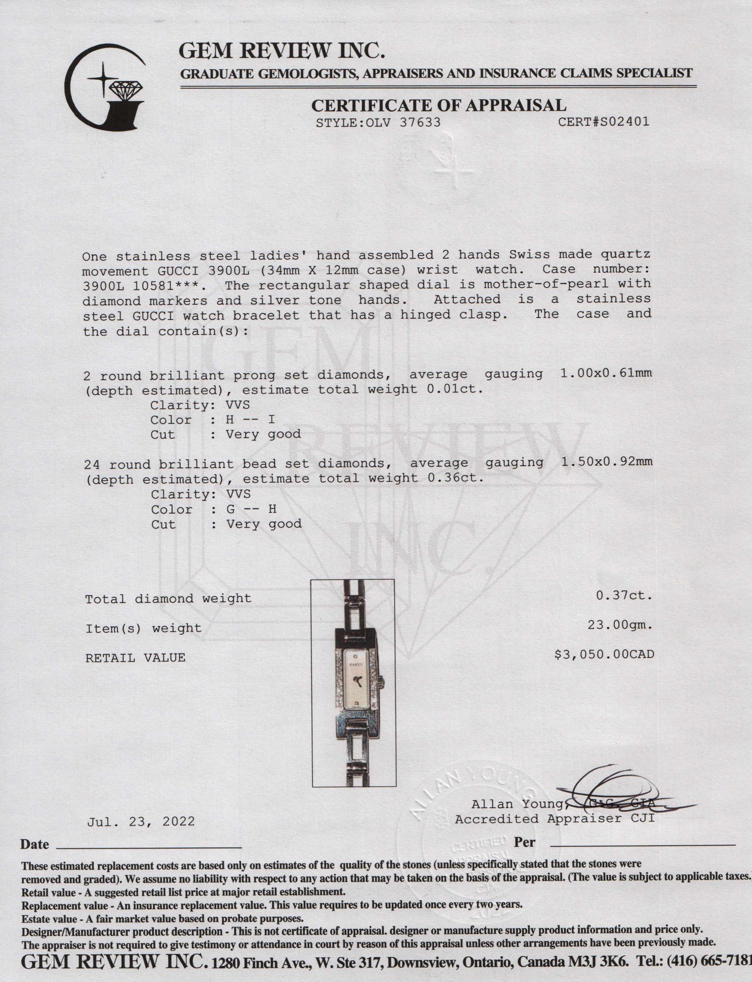 Gucci 3900 Series Diamond Bezel Watch