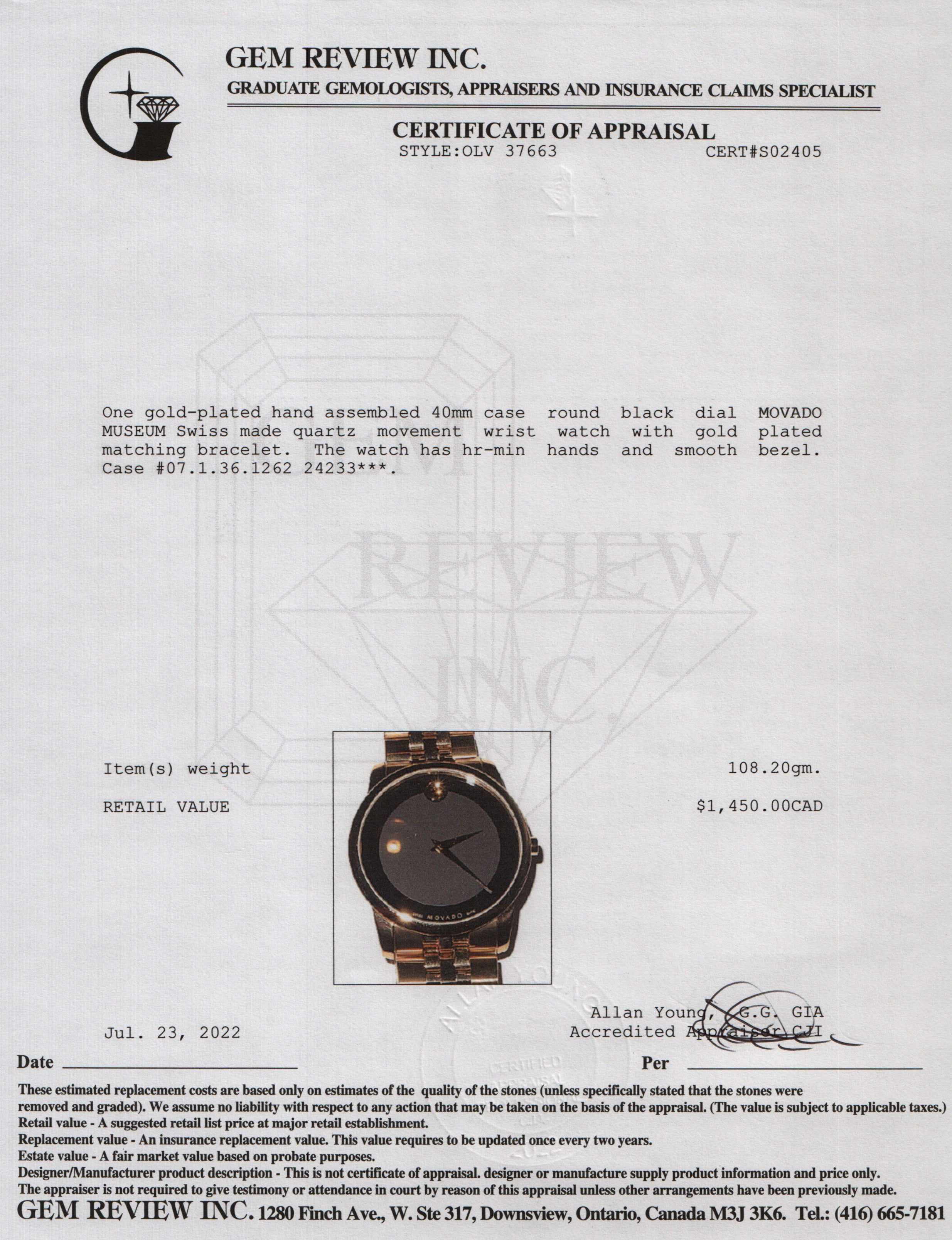 Movado 40 mm Museum Watch w/ Box & Papers