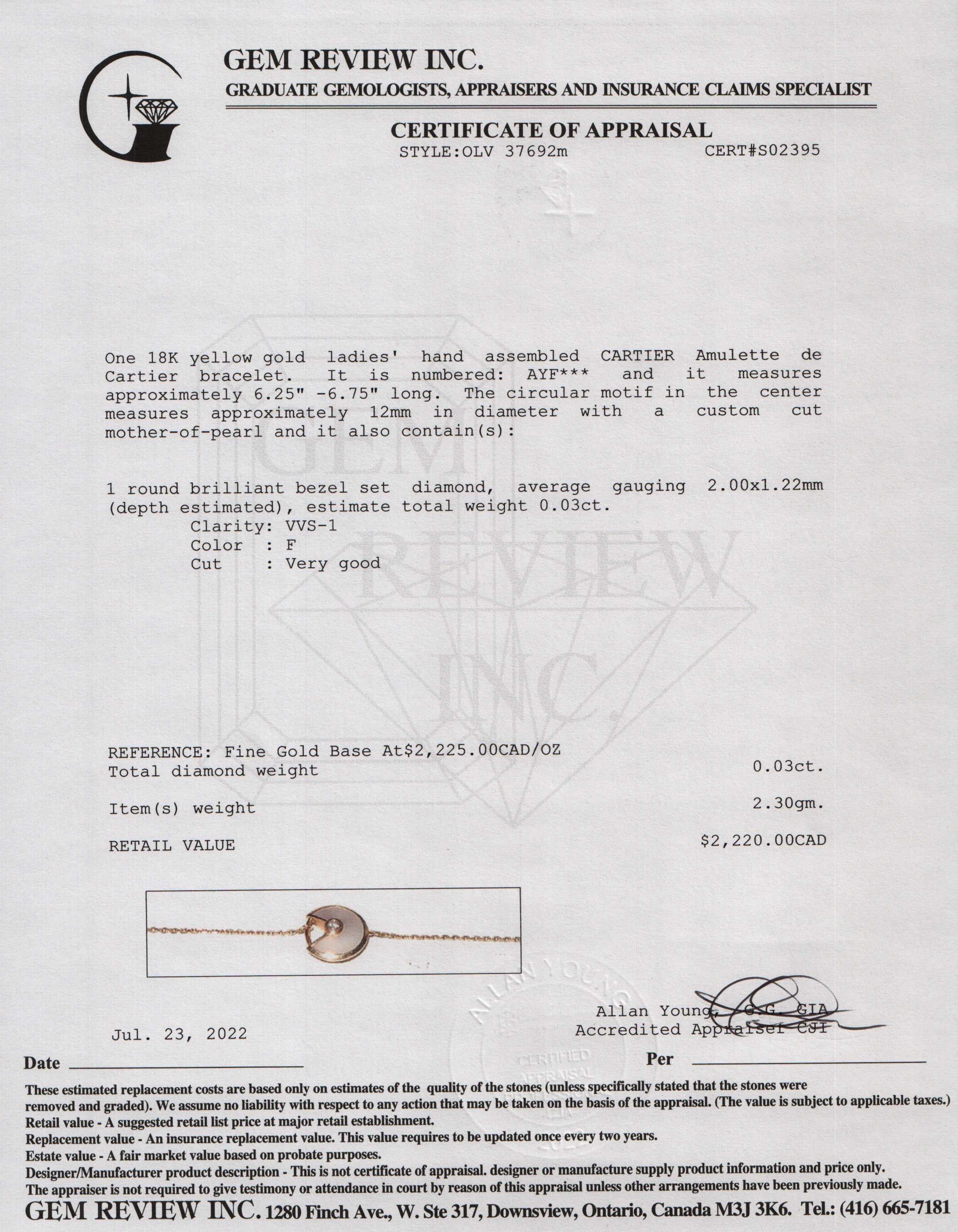 Cartier Amulette de Cartier Bracelet, XS Model w/ Box & Certificate