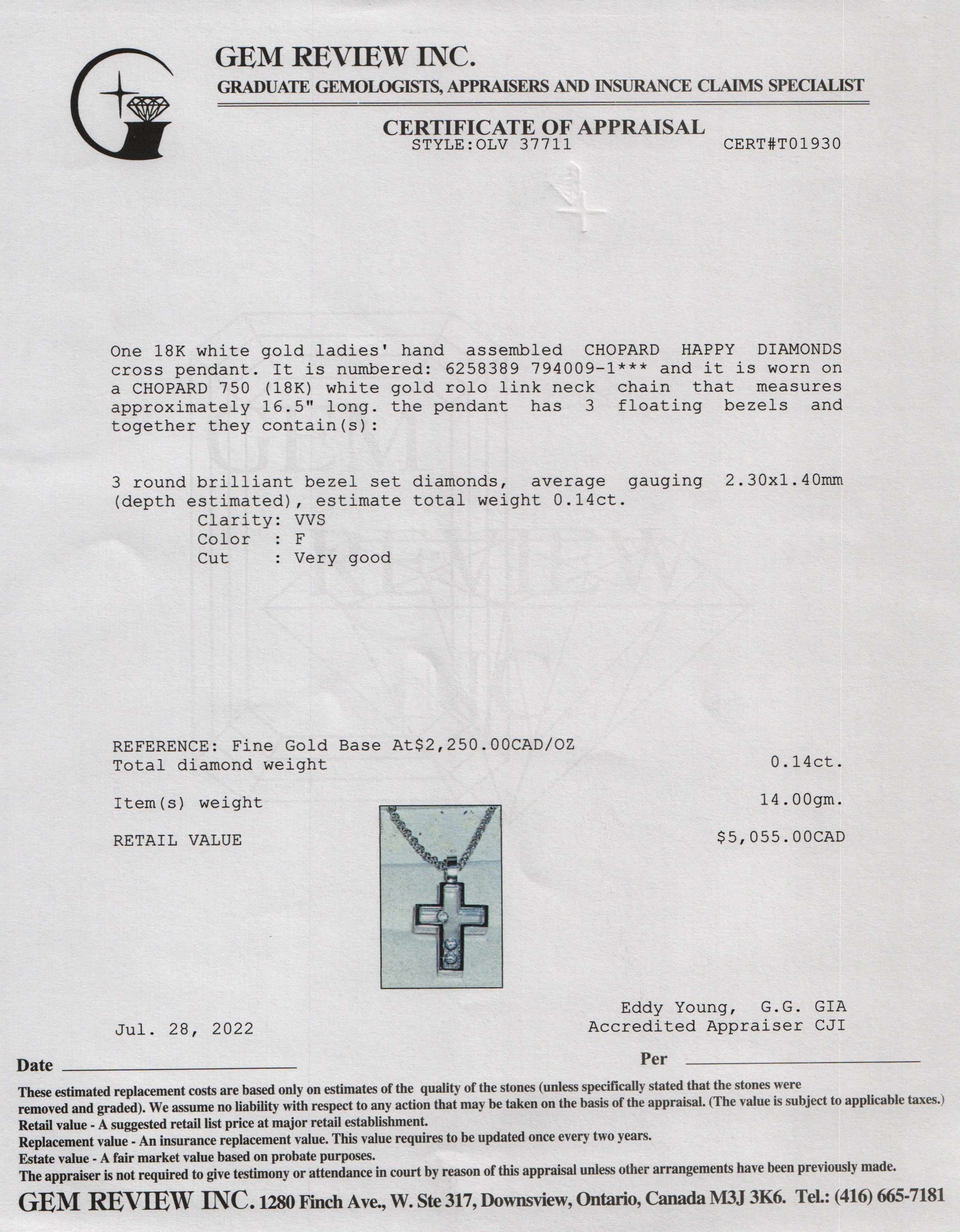 Chopard 18k White Gold Happy Diamonds Cross Pendant Necklace