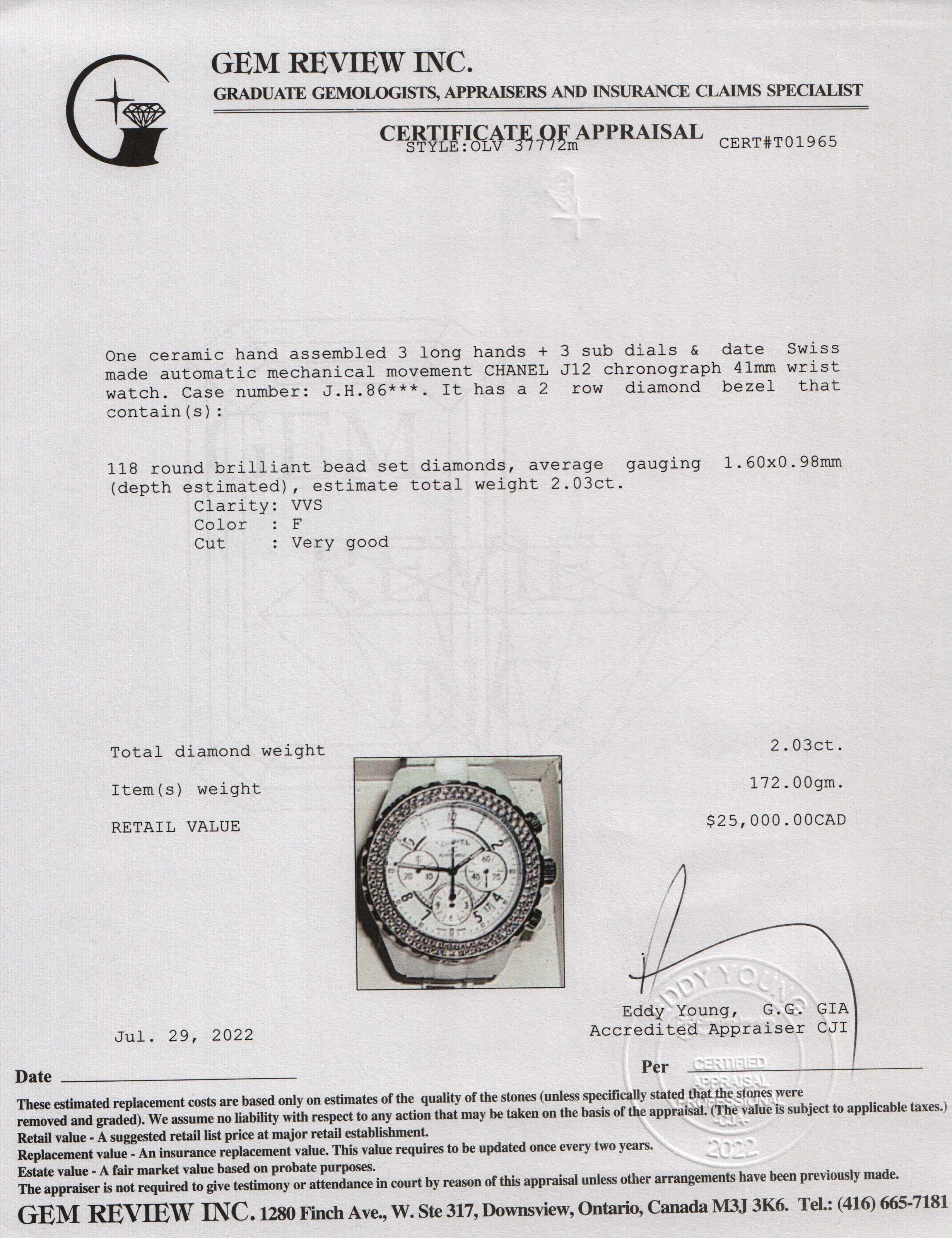 Chanel White Ceramic J12 Watch with Diamond Bezel