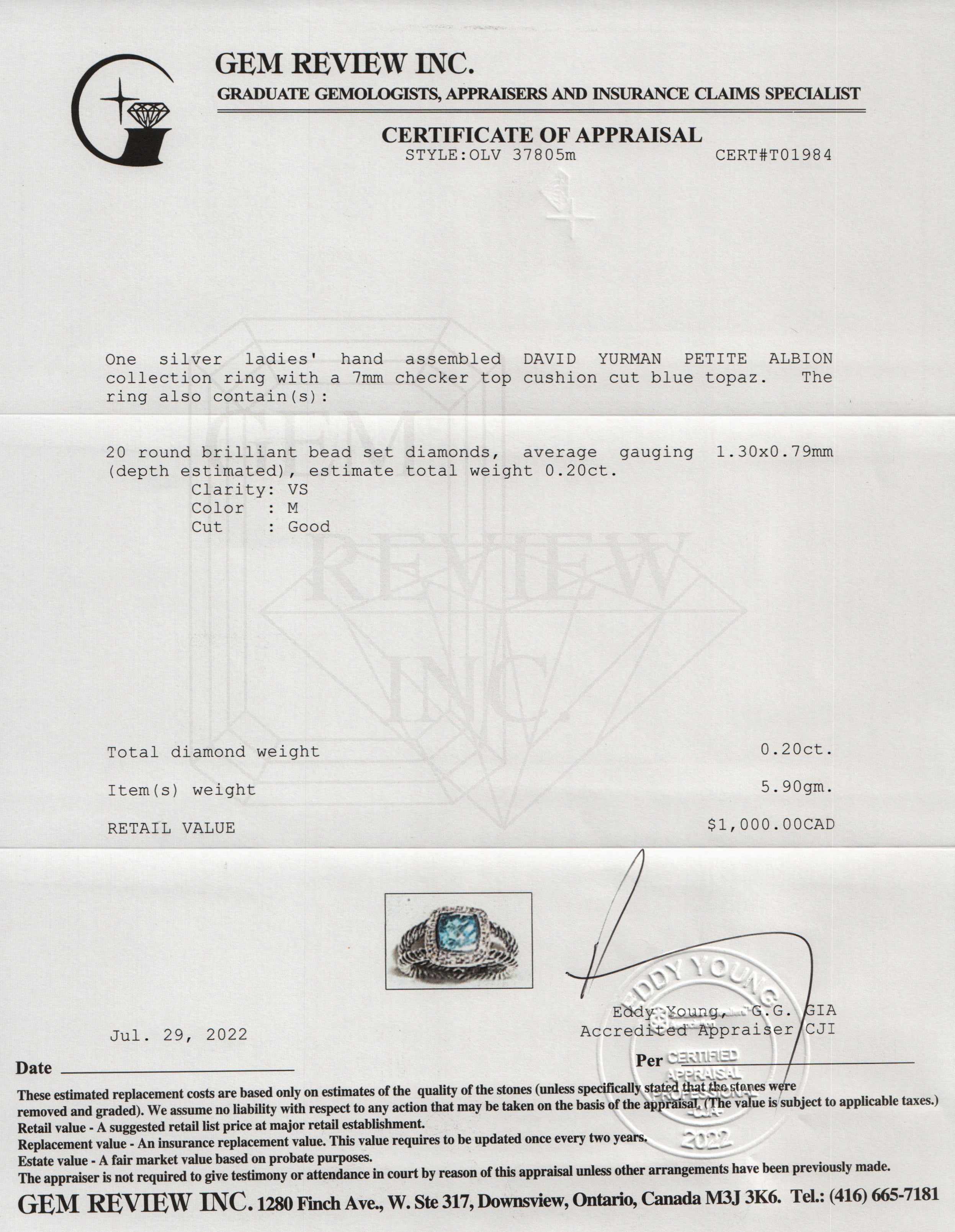 David Yurman Petite Albion Ring with Blue Topaz and Diamonds