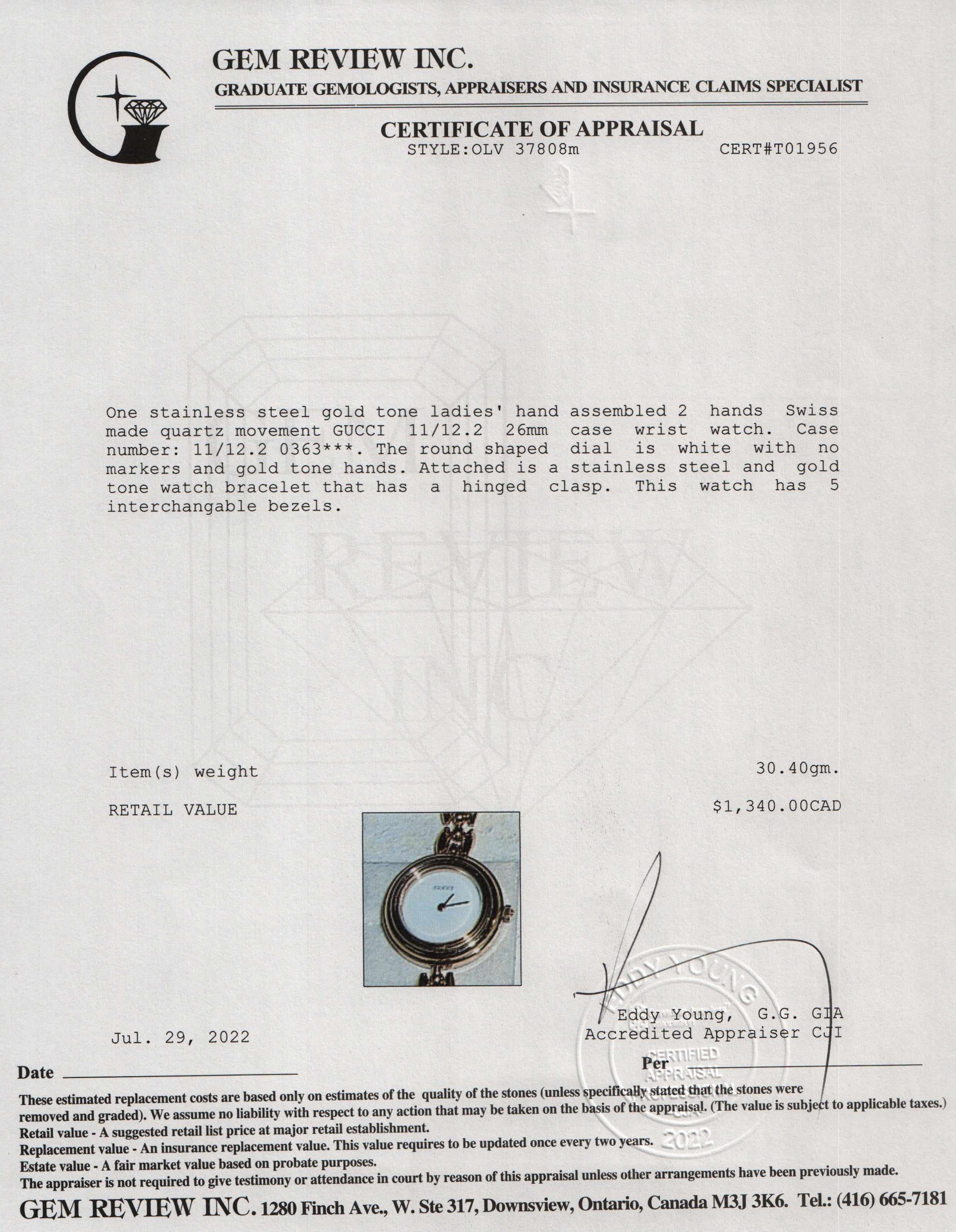 Gucci Vintage 1100 Series Watch w/ Box & 5 Multi-Colour Bezels