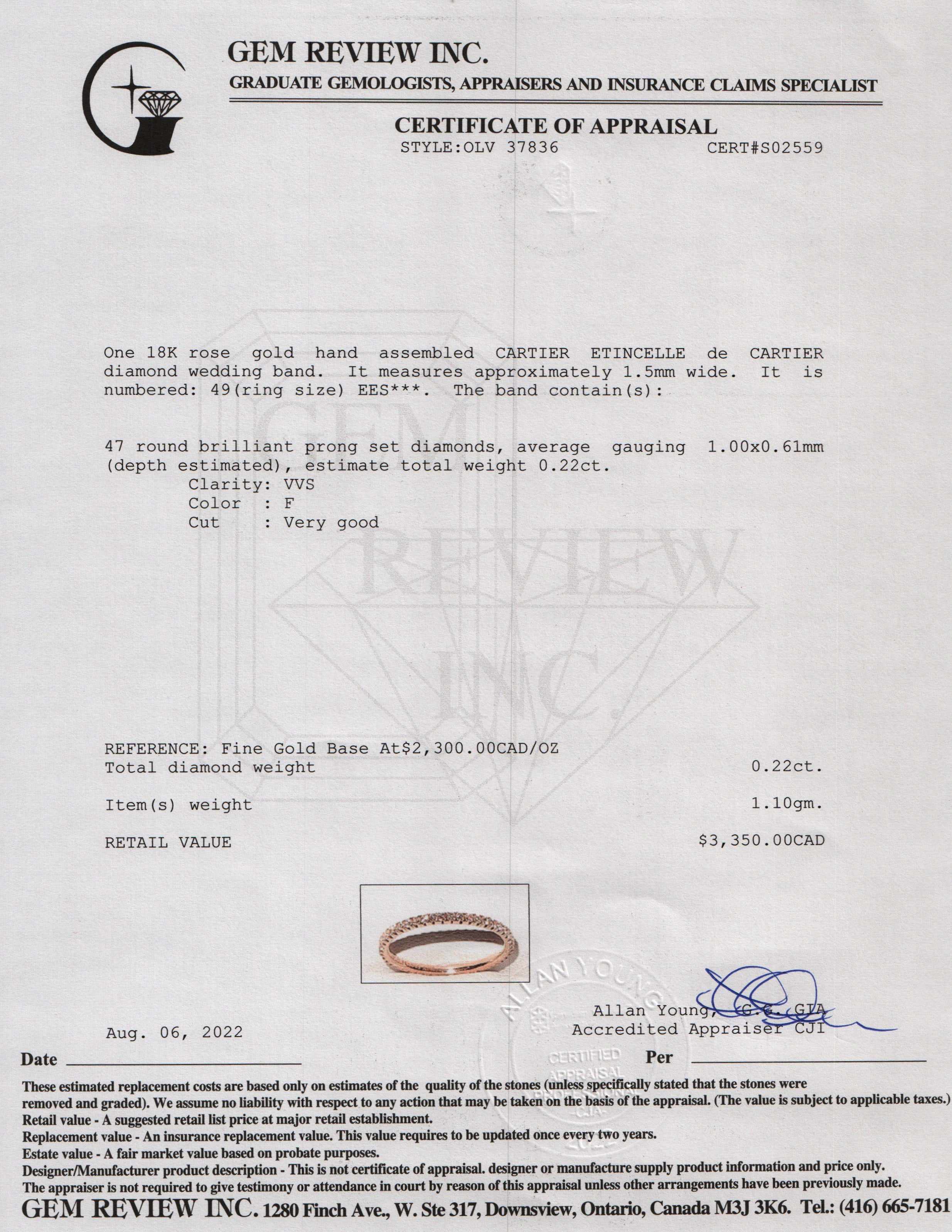 Cartier Etincelle de Cartier Diamond Wedding Band Ring w/ Box & Certificate