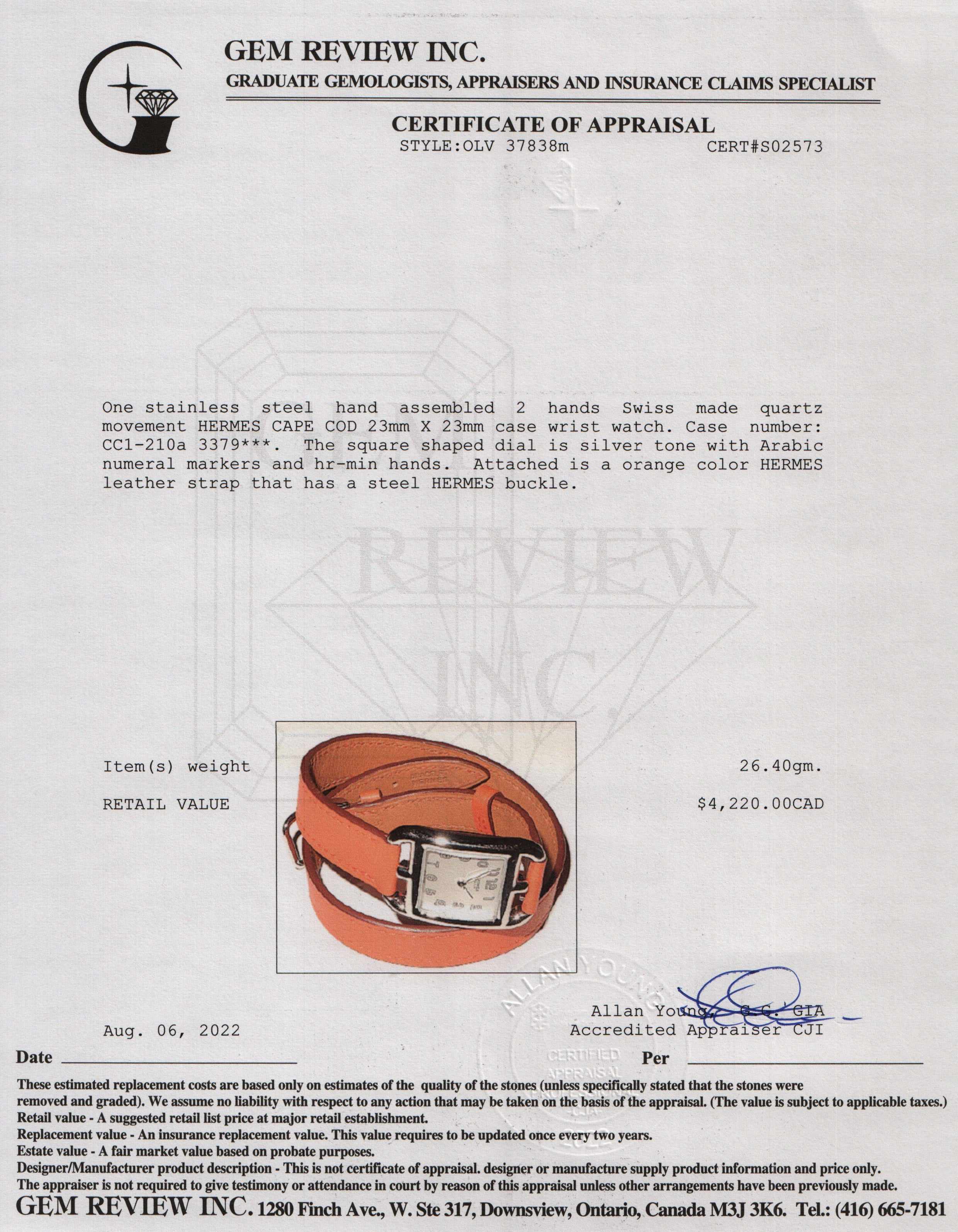 Hermes Cape Cod Watch w/ Box