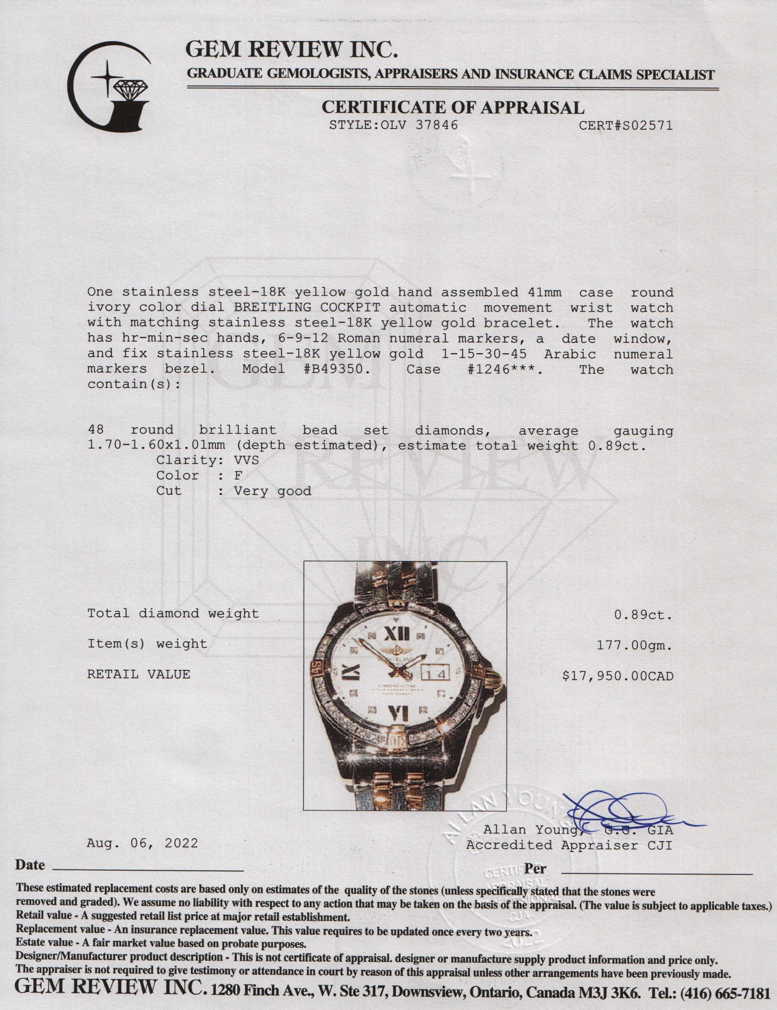 Breitling Two-Tone Cockpit 41 mm Automatic Watch w/ Diamond Bezel
