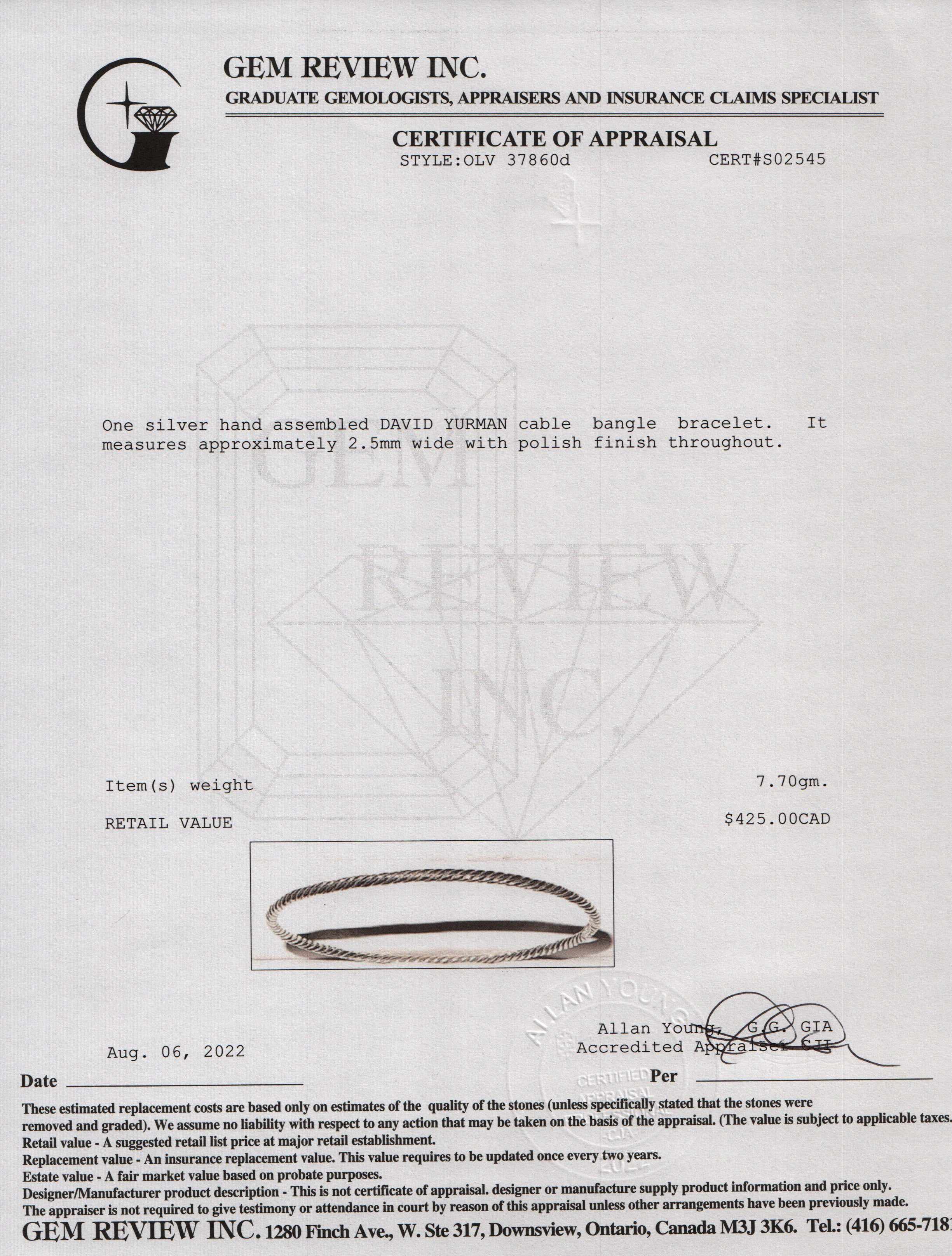 David Yurman Thin Cable Classics Bangle