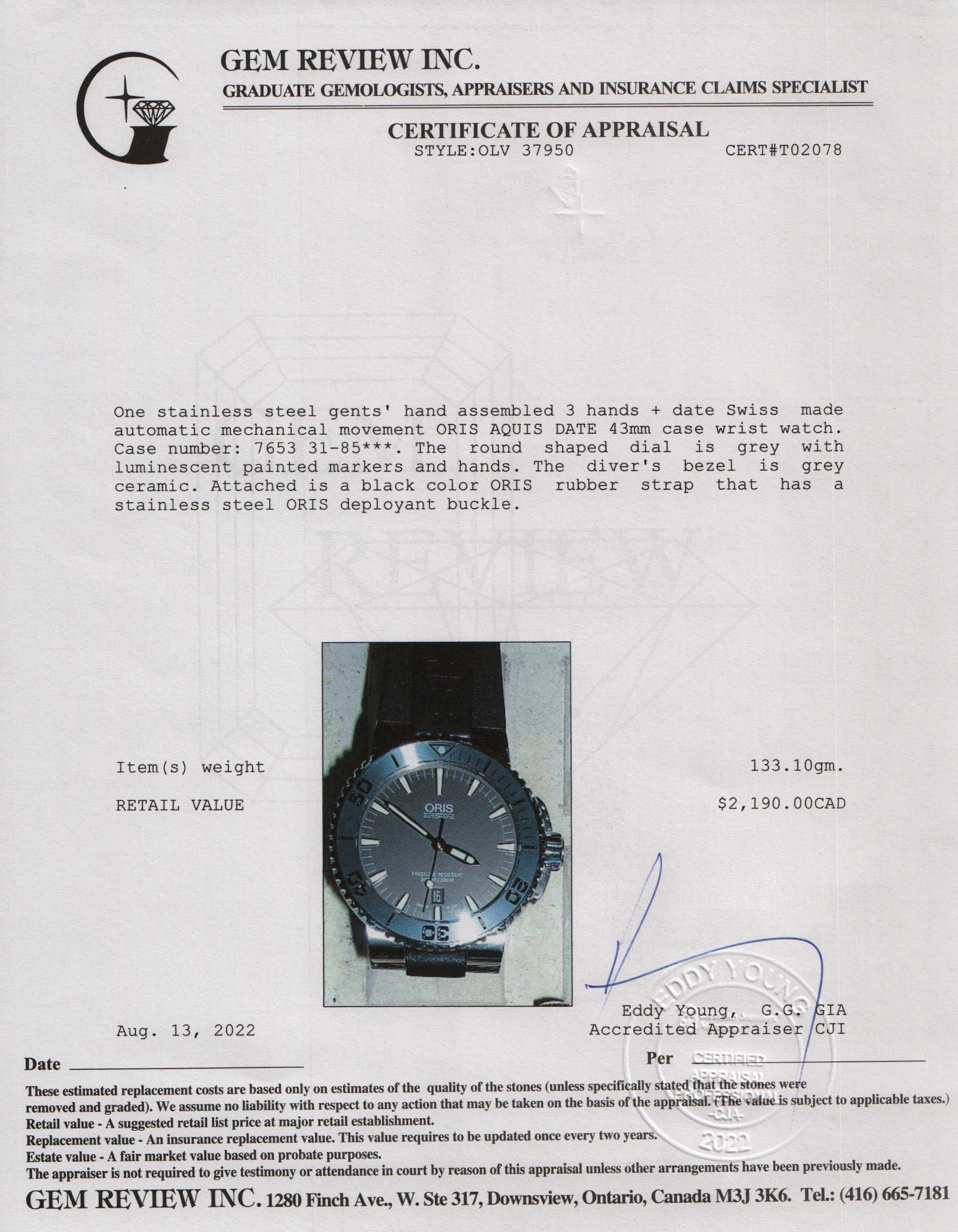 Oris Aquis Date Automatic Watch