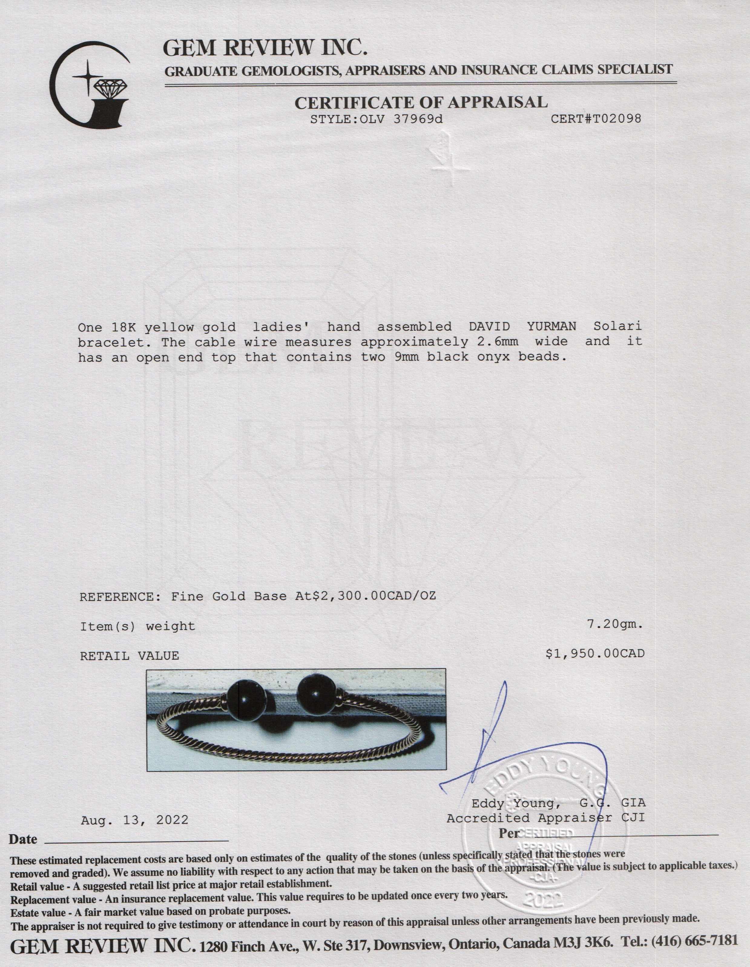 David Yurman 18k Gold Onyx Solari Bracelet